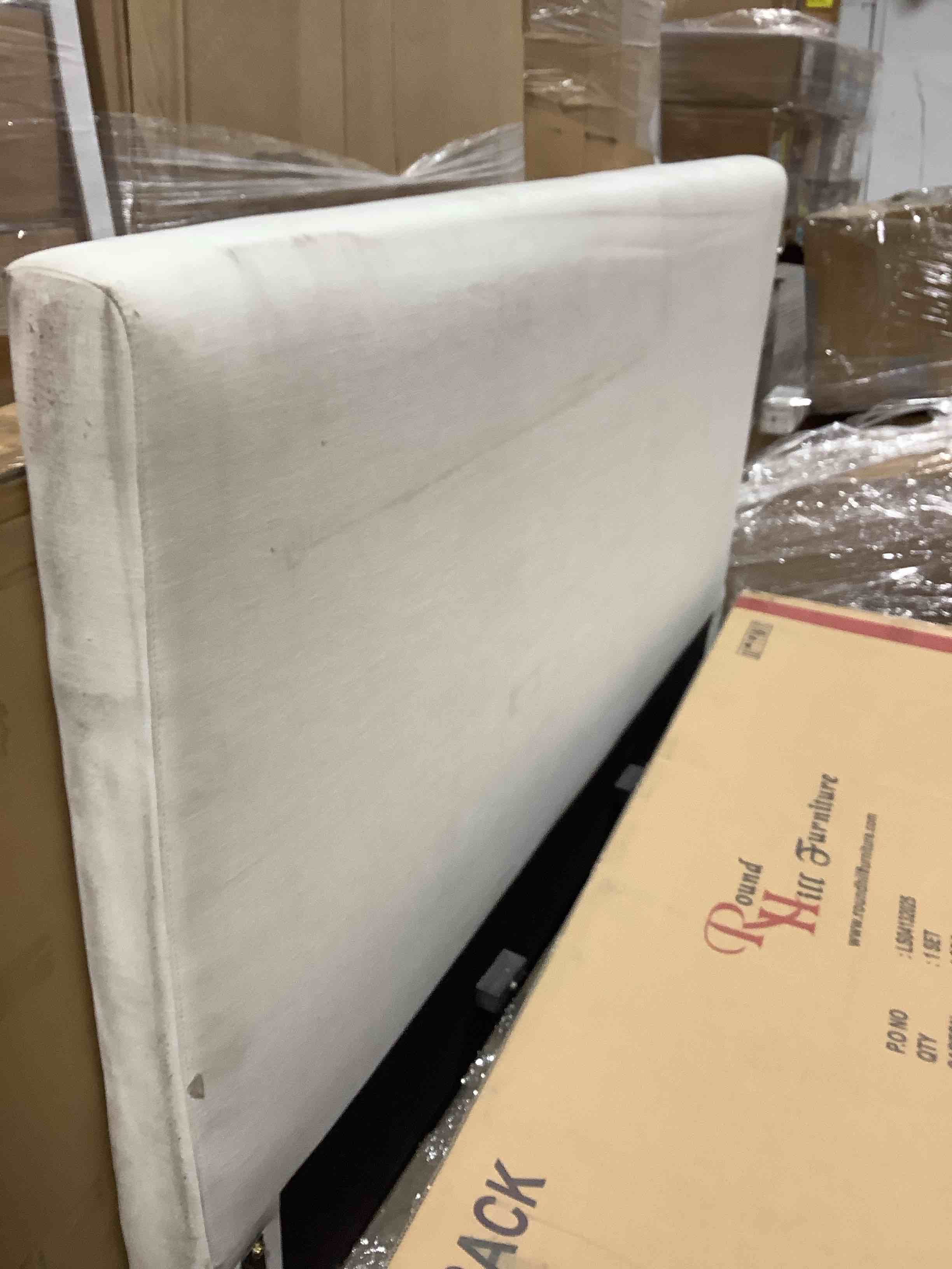 Condition photo showing Good Condition for King size tall, white upholstered headboard only