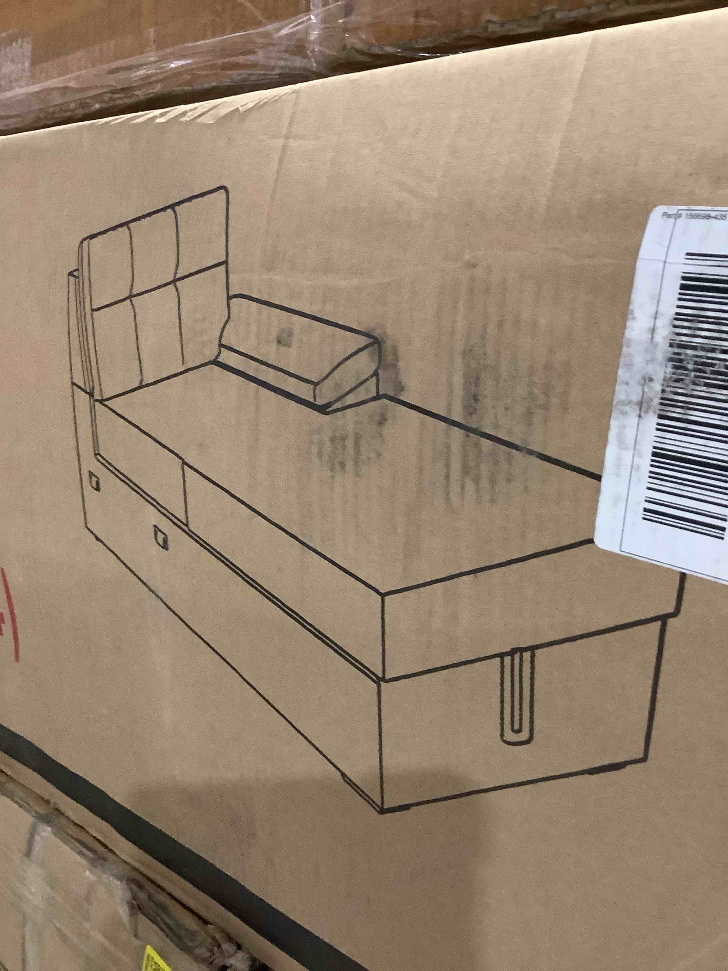 Condition photo showing Good Condition for Three piece upholstered sectional in Chase lounge with storage, dark gray, incomplete 