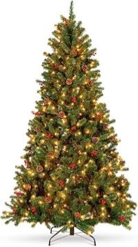 6 foot pre-lit artificial Christmas tree with pinecones
