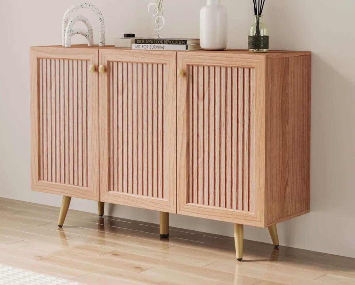 storage cabinet,47.2" farmhouse buffet cabinet with metal base and adjustable shelves,sideboard coffee bar cabinet with 3 doors for kitchen,dining room,living room, natural 