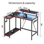 pinmoco - 42" reversible l-shaped led gaming desk - carbon fiber with monitor stand & headset hooks - black