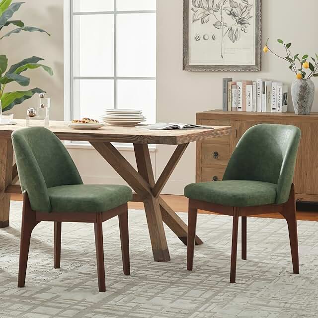 vknow modern dining chairs, faux green leather