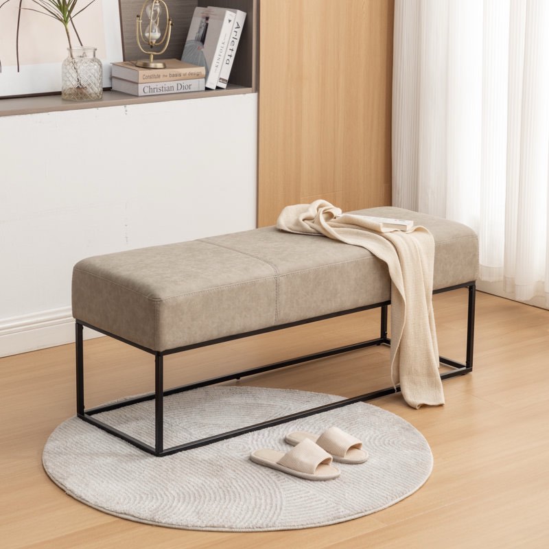 Mikhajlo Faux leather upholstered bench, Taupe