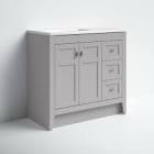 36.5 inch single bathroom vanity with cultured marble top, gray three drawers