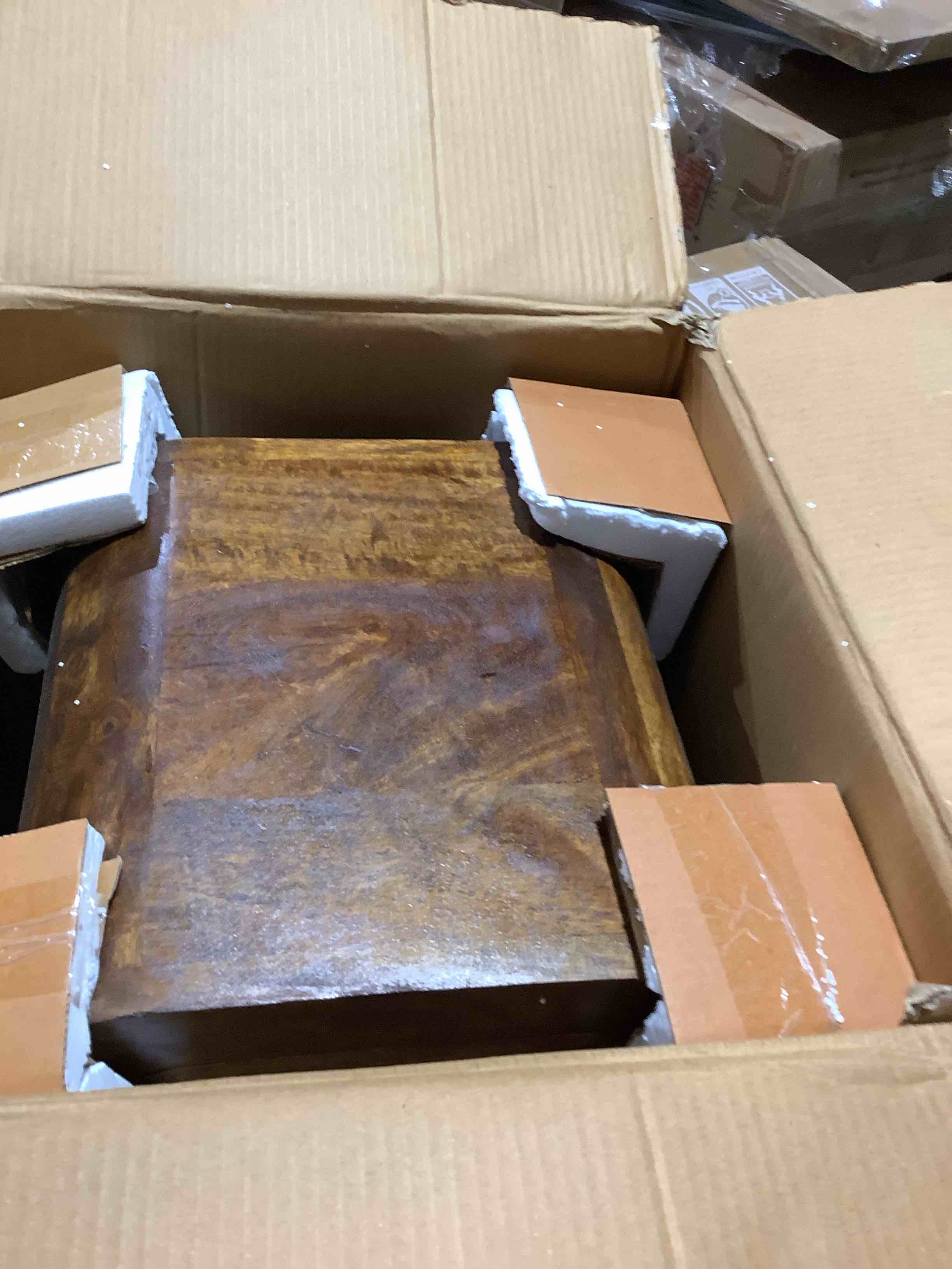 Condition photo showing New/Like New for Mini Darcy Chestnut nightstand with curved edges, chestnut 