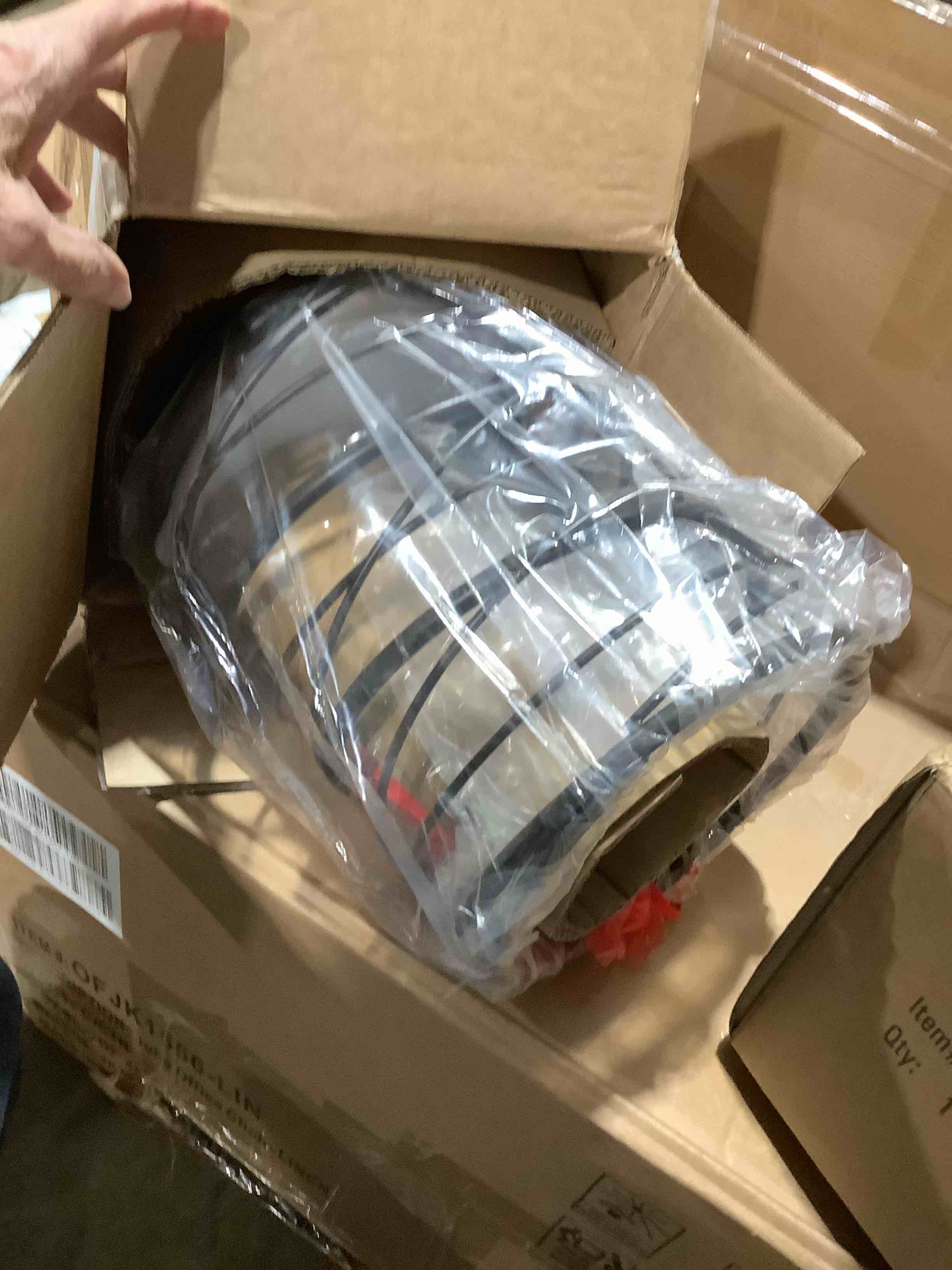 Condition photo showing New/Like New for Hellwig 1 light Spiral Cage Unique Cylinder Pendant