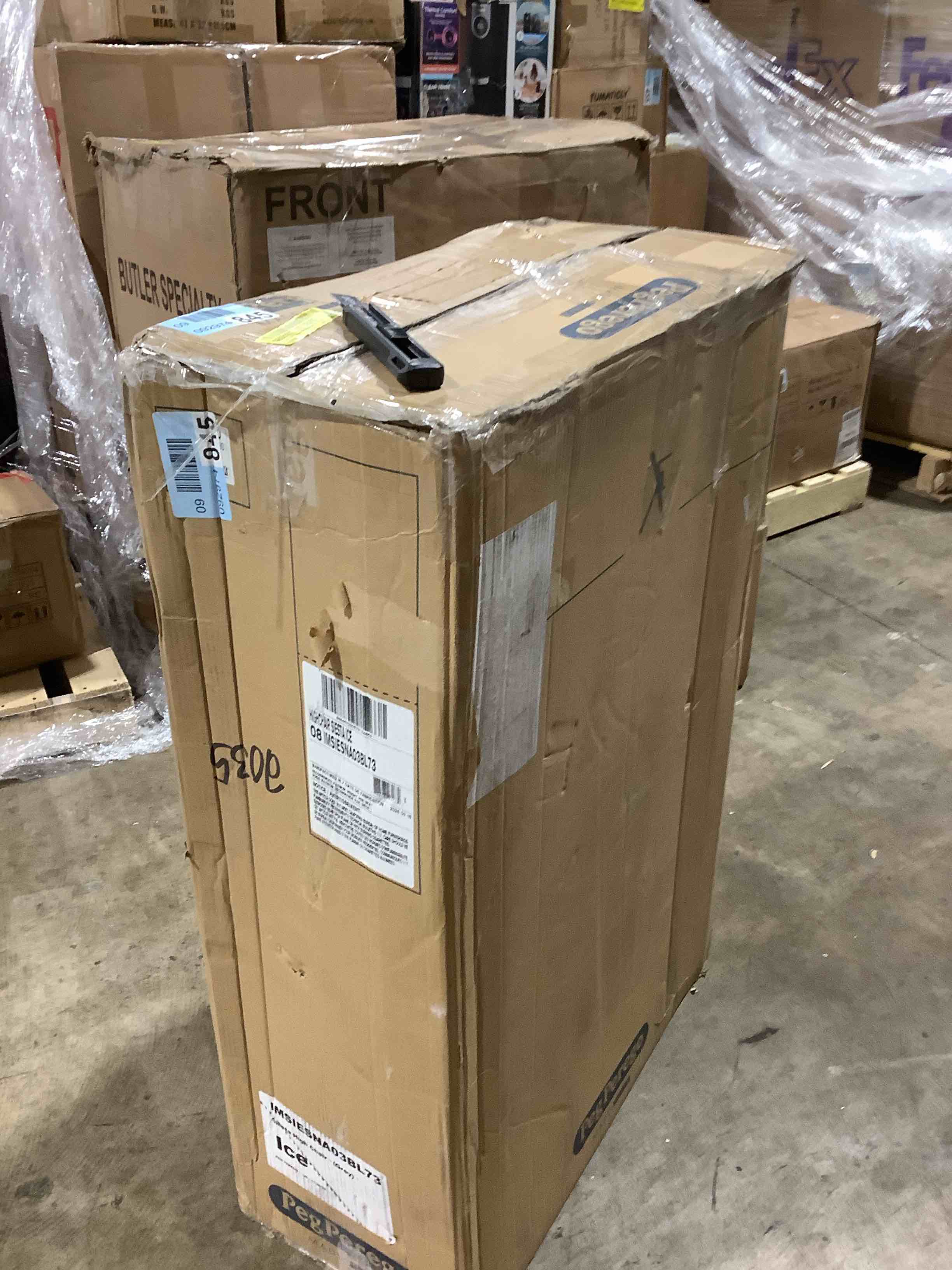 Condition photo showing As Is for Pegpergo White kitchen pantry cabinet with sliding storage rack in six hanging shelves