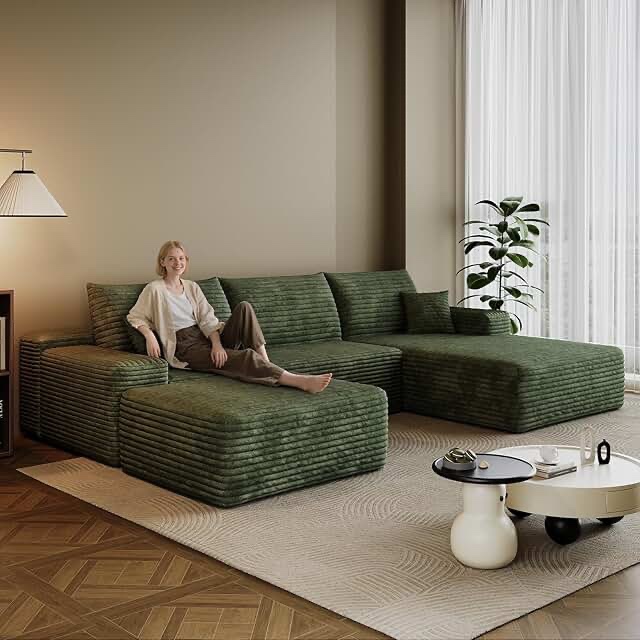 Green corduroy upholstered sofa couch s37-c0-gn-csar, incomplete 