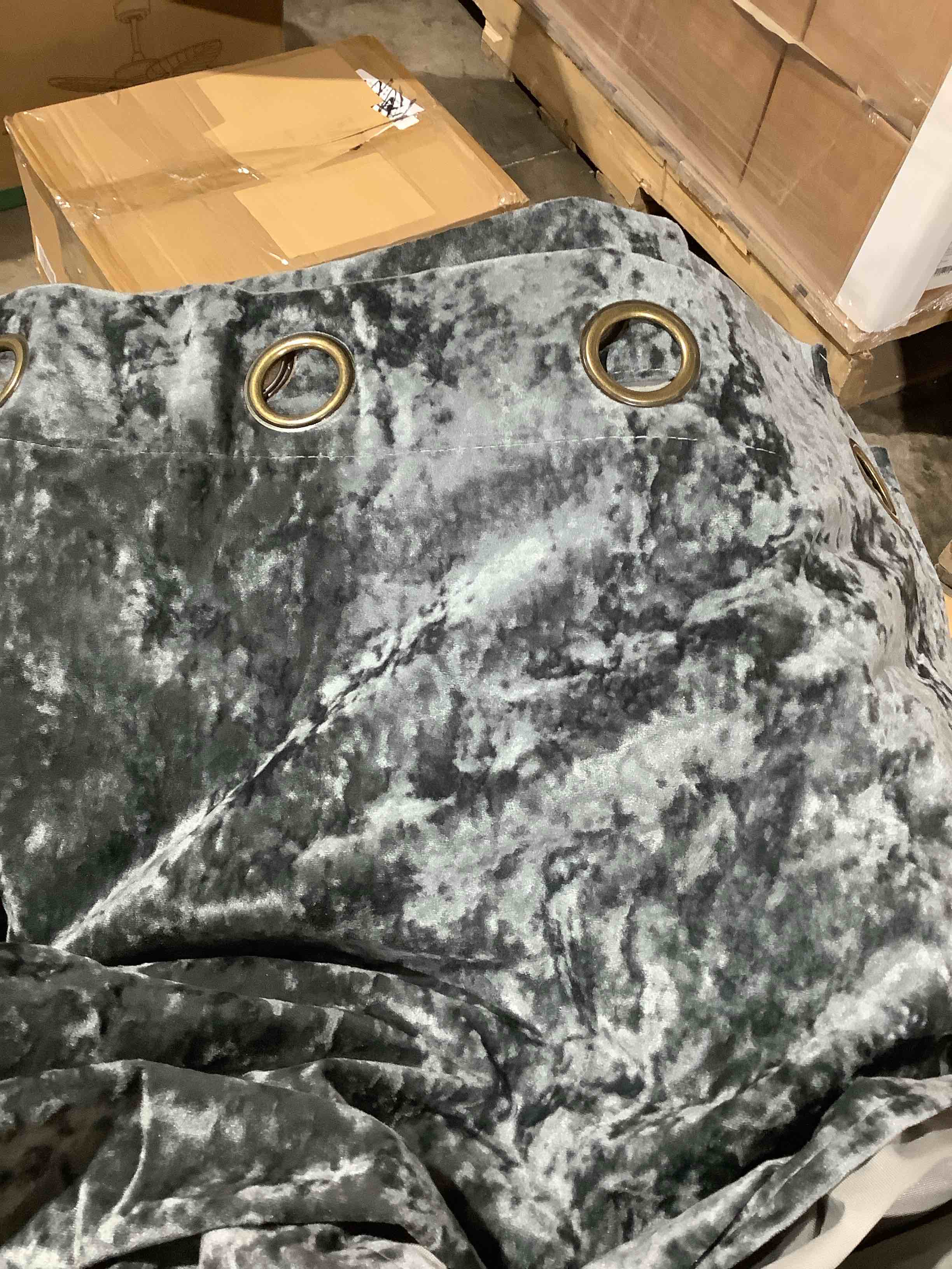 Condition photo showing Good Condition for Deavion green velvet curtains with grommets, pear