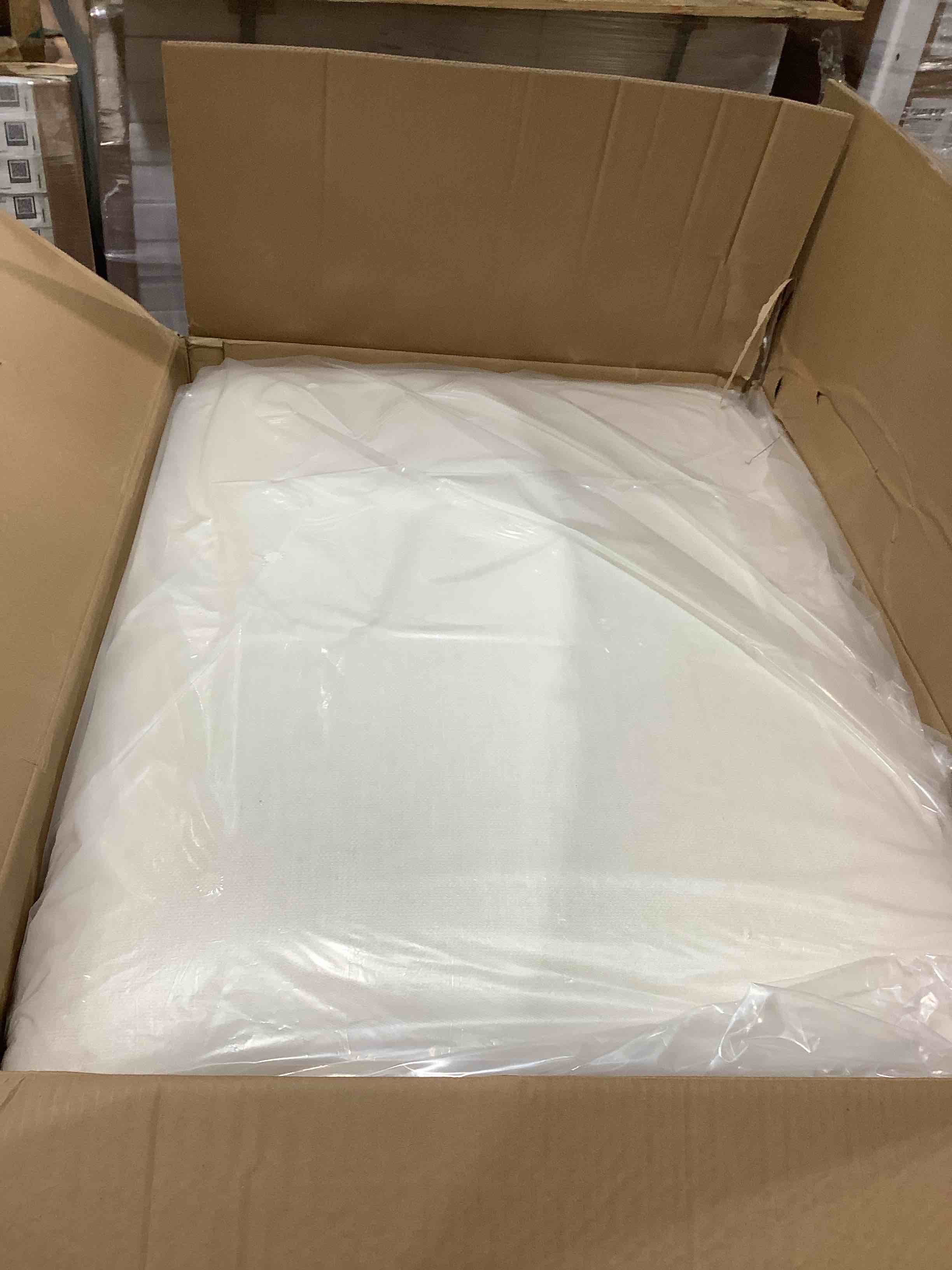 Condition photo showing New/Like New for Kimberley farmhouse 30 inch upholstered slip covered ottoman beige