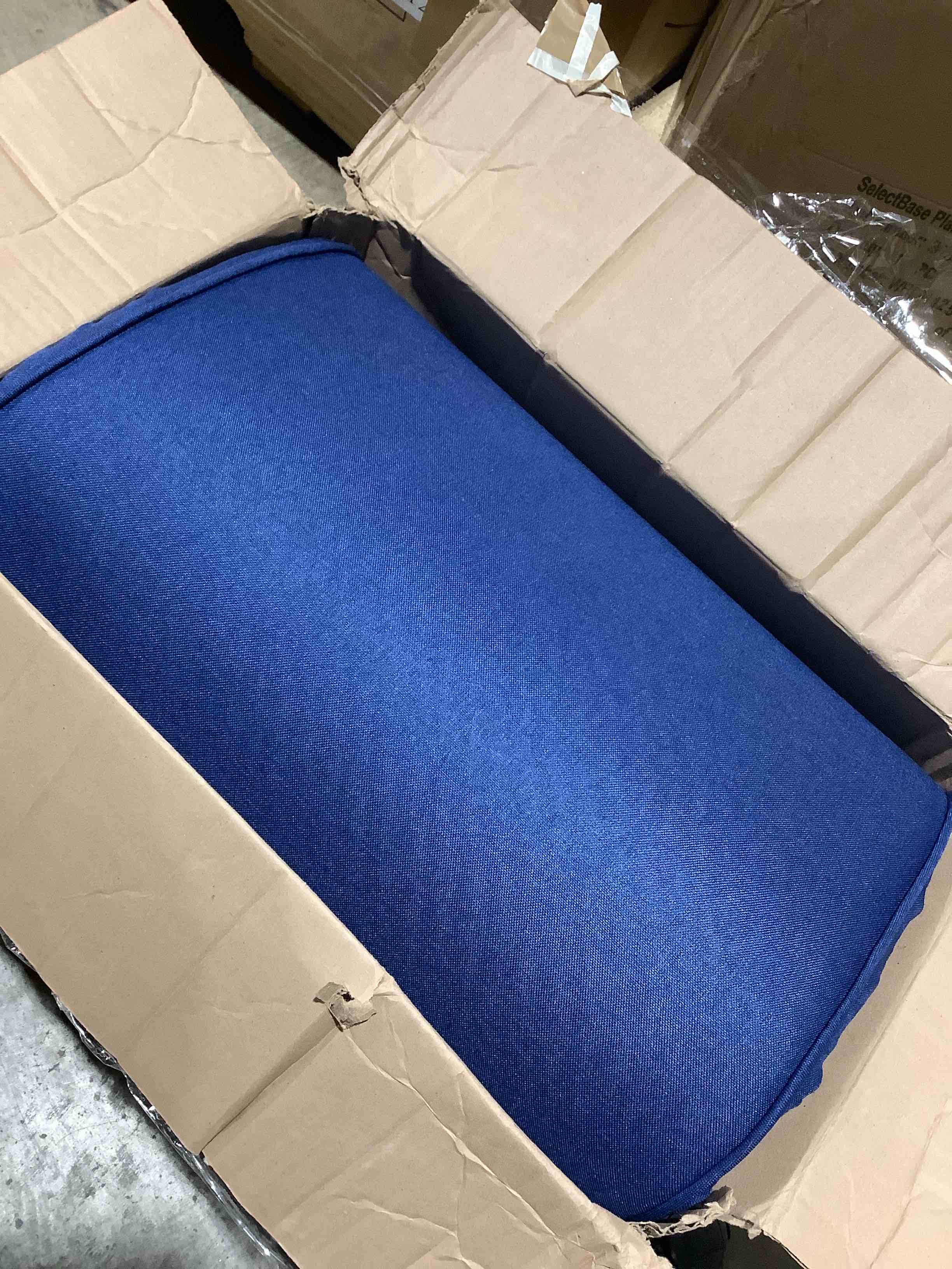 Condition photo showing Good Condition for Premium 2 inch royal blue bench seat, cushion, bay window cushions