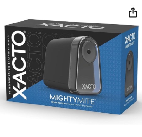 X-ACTO Pencil Sharpener  Mighty Mite Electric Pencil Sharpener  with Pencil Saver  Black  1 Count