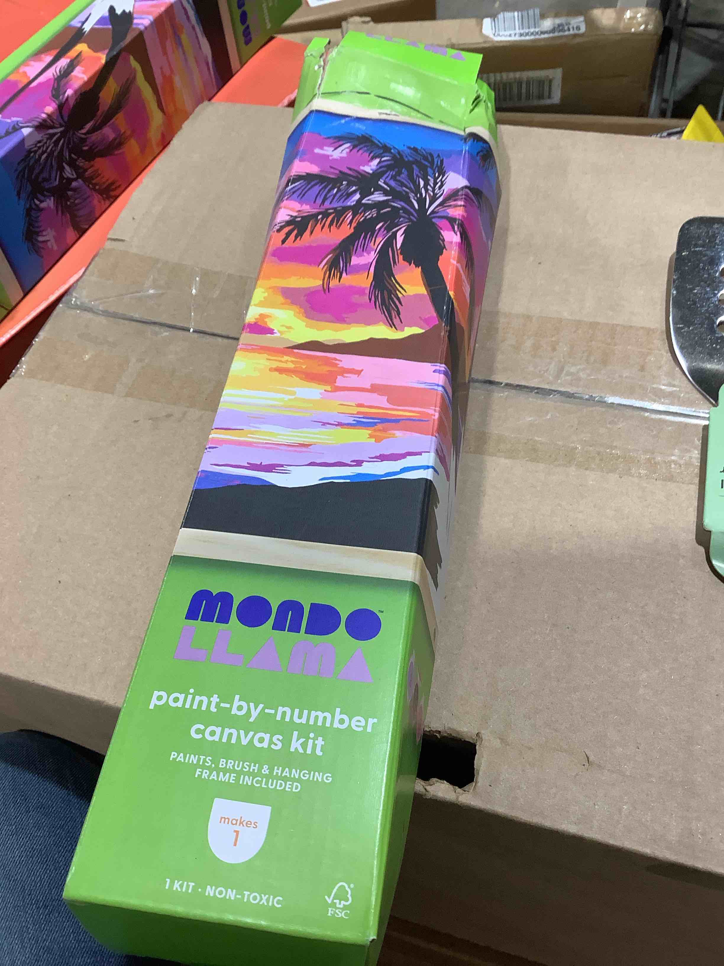 Paint by Number Kit Tropical Beach Scene - Mondo Llama™: Adult DIY Art, Acrylic Paints, Fabric, Brush Included