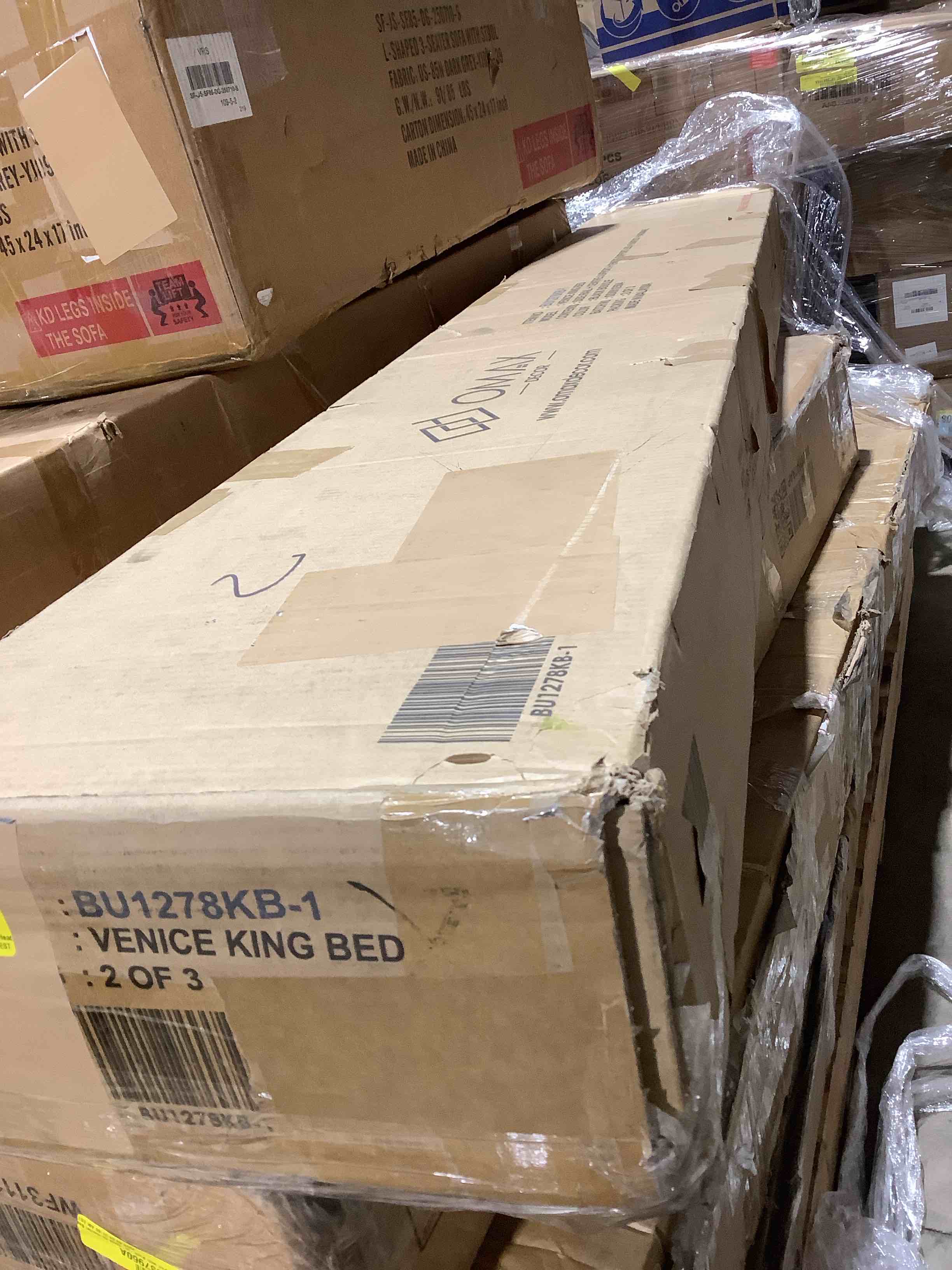 Condition photo showing Good Condition for Omax Decor Venice Upholstered Platform Bed, incomplete 