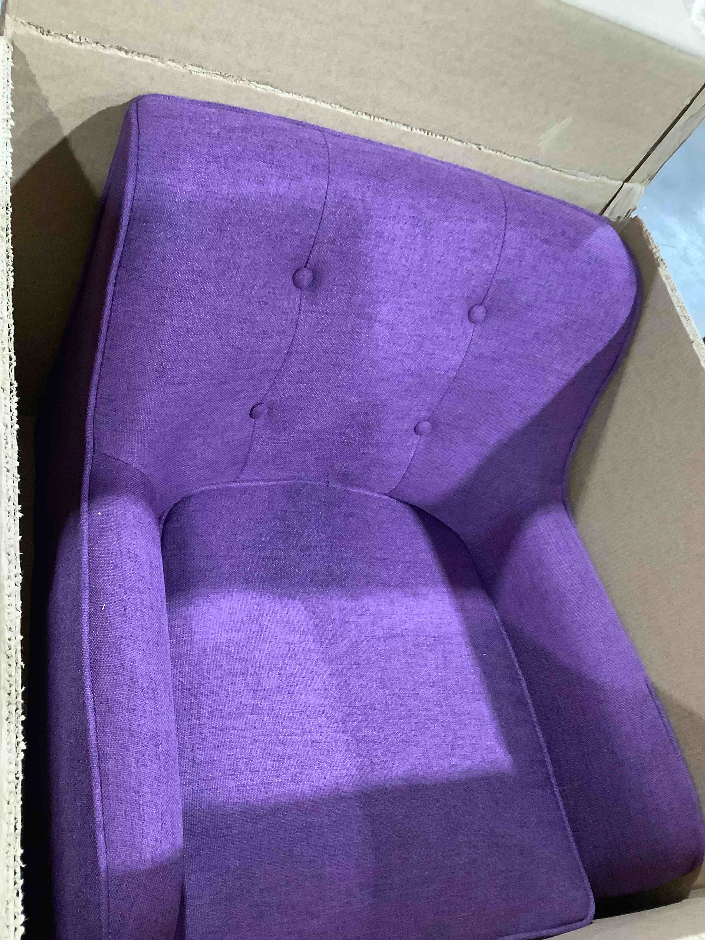 Condition photo showing New/Like New for Kia 25 inch wide tufted polyester armchair, purple, one chair