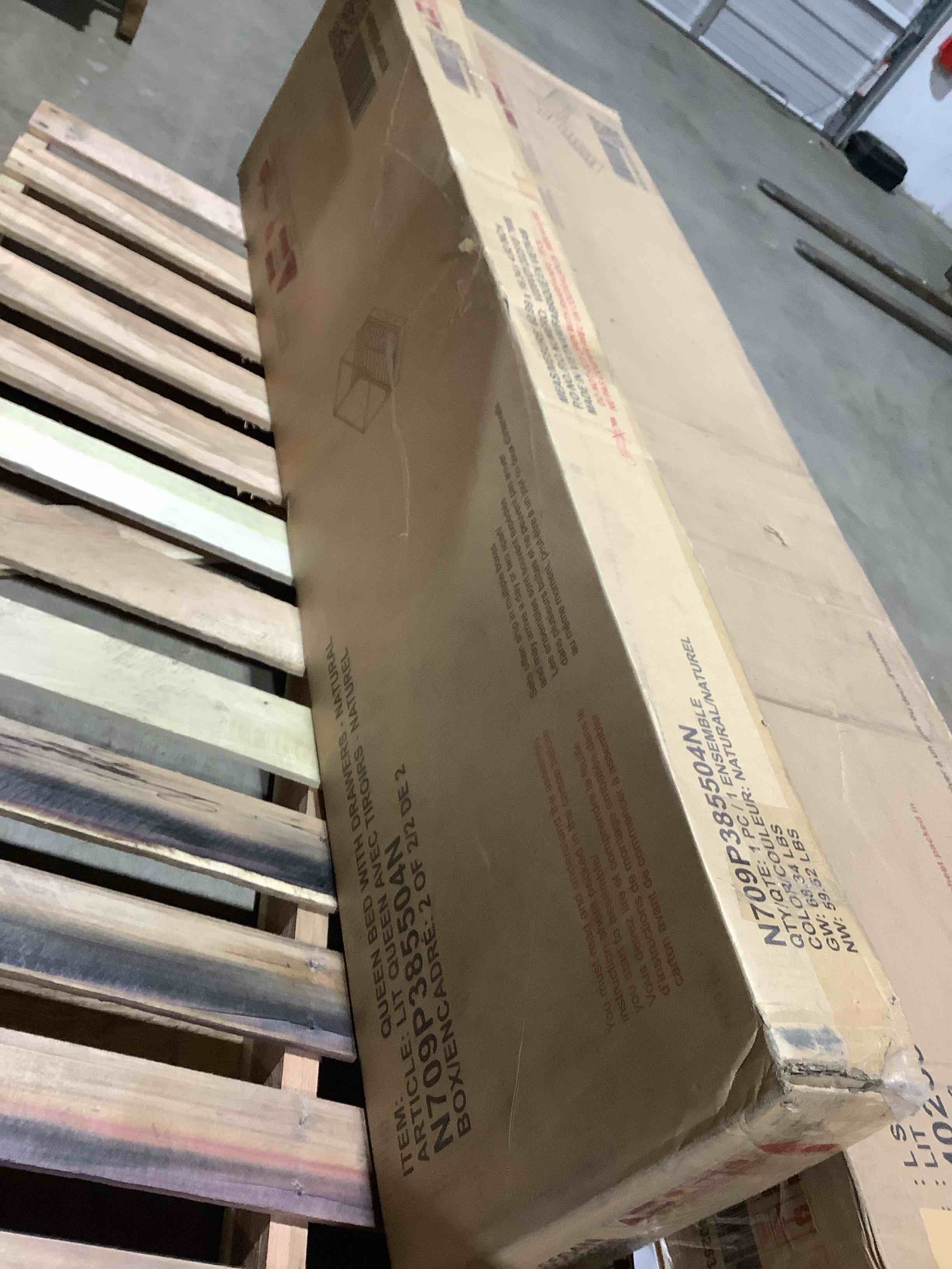 Condition photo showing Good Condition for Lit Queen Bed Alec Trioirs with Drawers, Natural, incomplete 