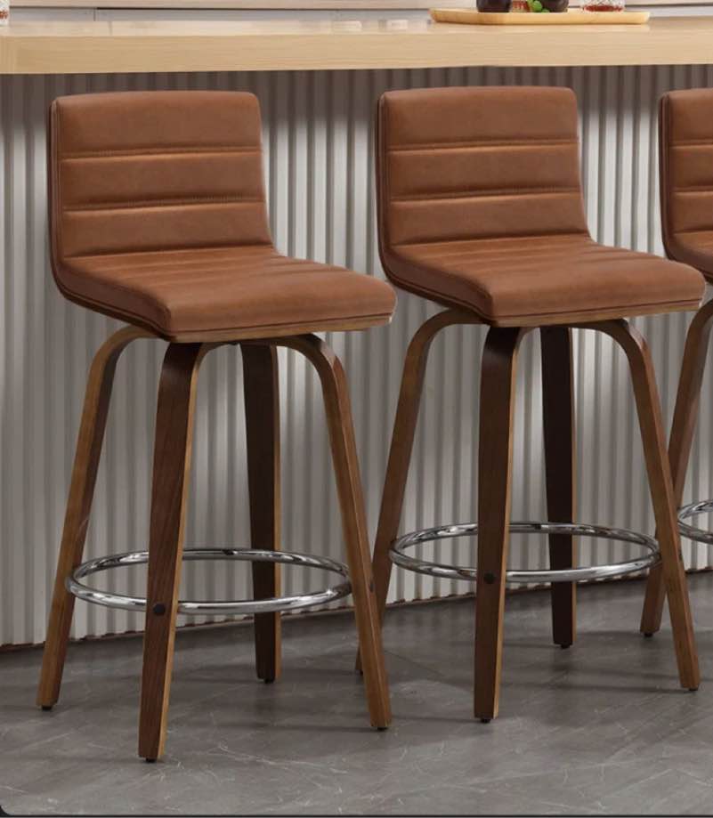 Swivel Upholstered Counter & Bar Stool With Solid Wood Frame and L-Shaped PU Leather Back (Set of 2)