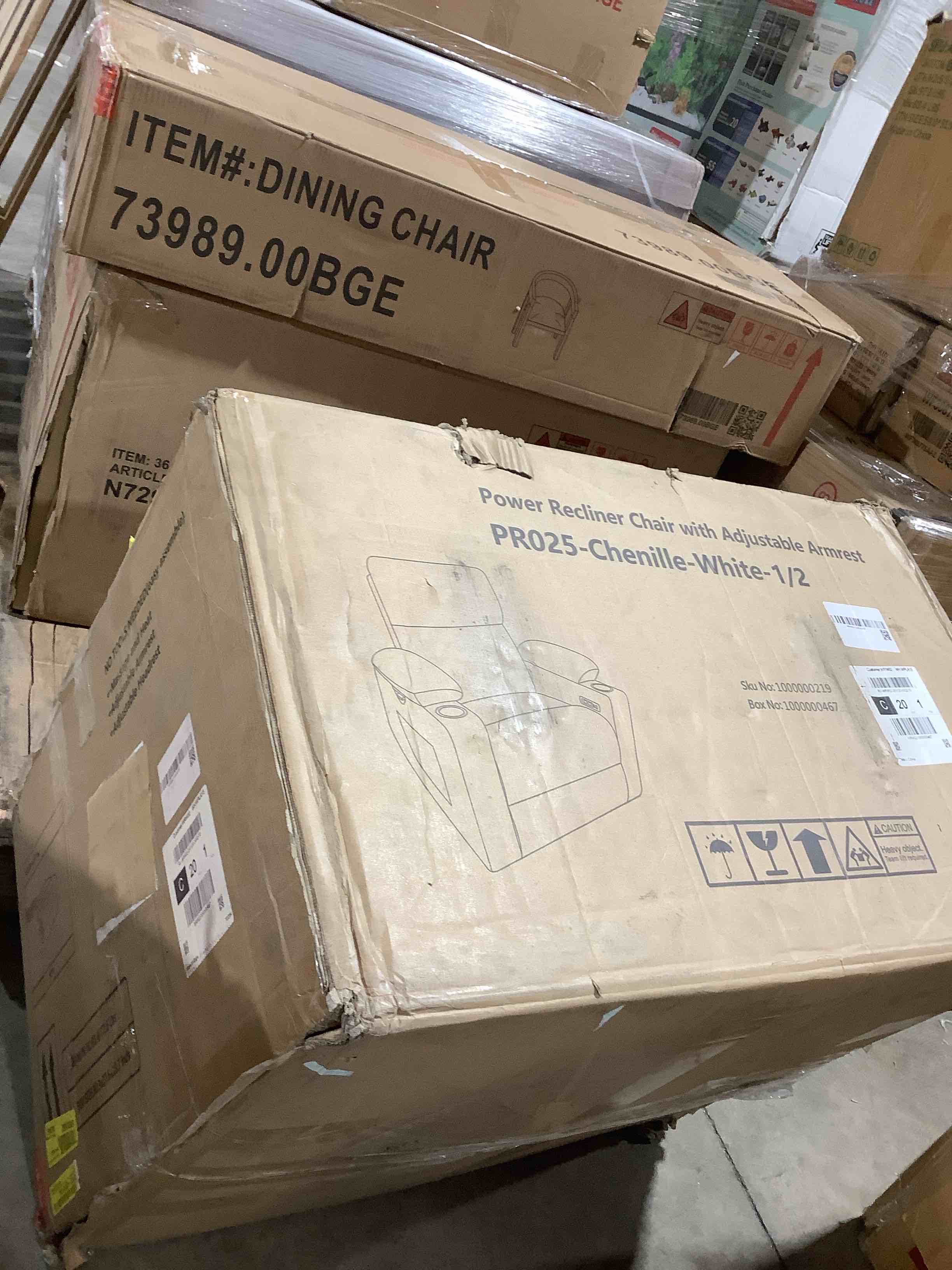 Condition photo showing Good Condition for  Chenille White our recliner chair with adjustable armrest, incomplete 