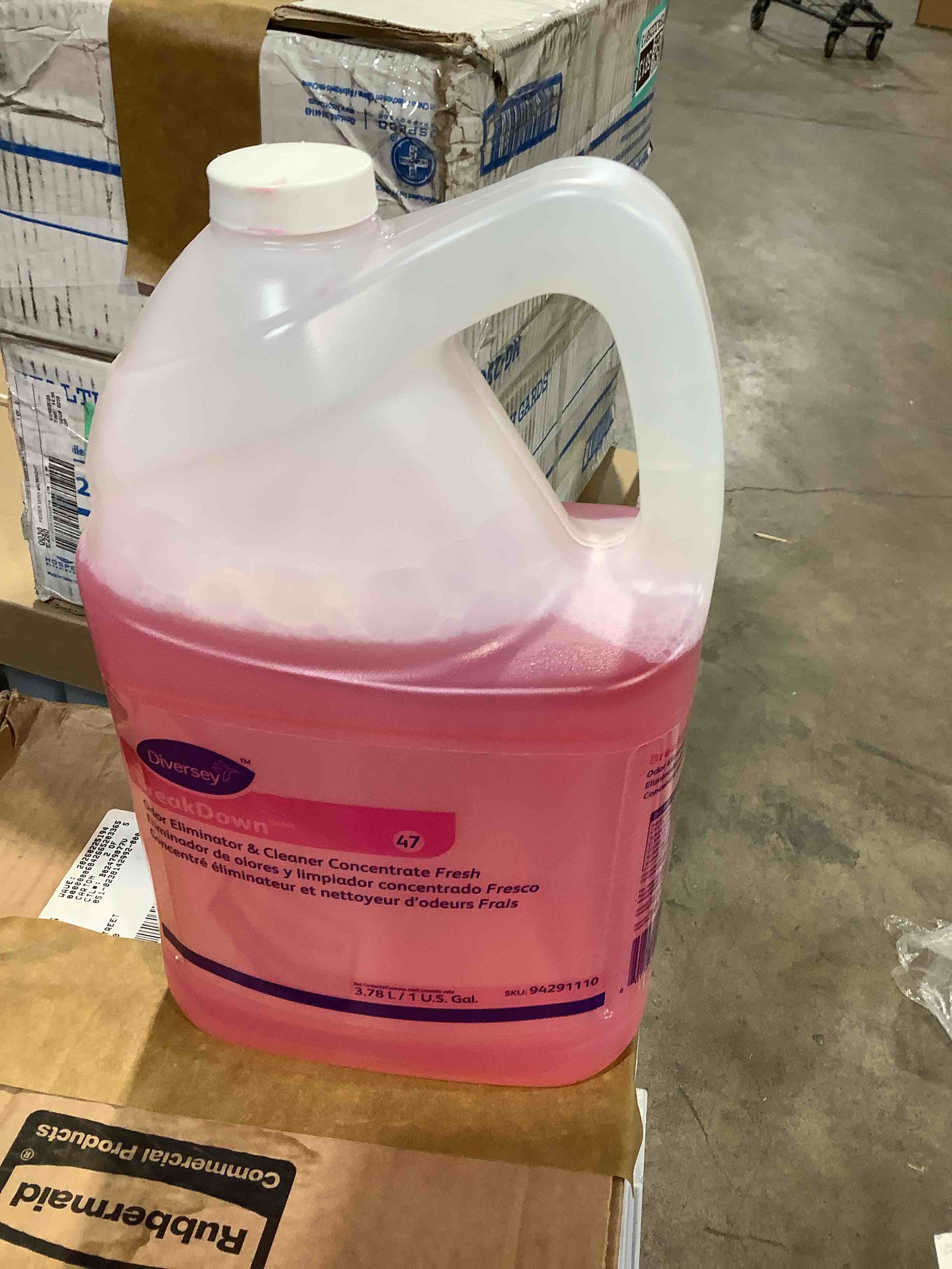 Condition photo showing As Is for Diversey 94291110 Breakdown Odor Eliminator, Enzyme Eliminates Odors & Stains on Hard Surfaces & Carpet, Fresh Scent, Concentrate, 1-Gallon