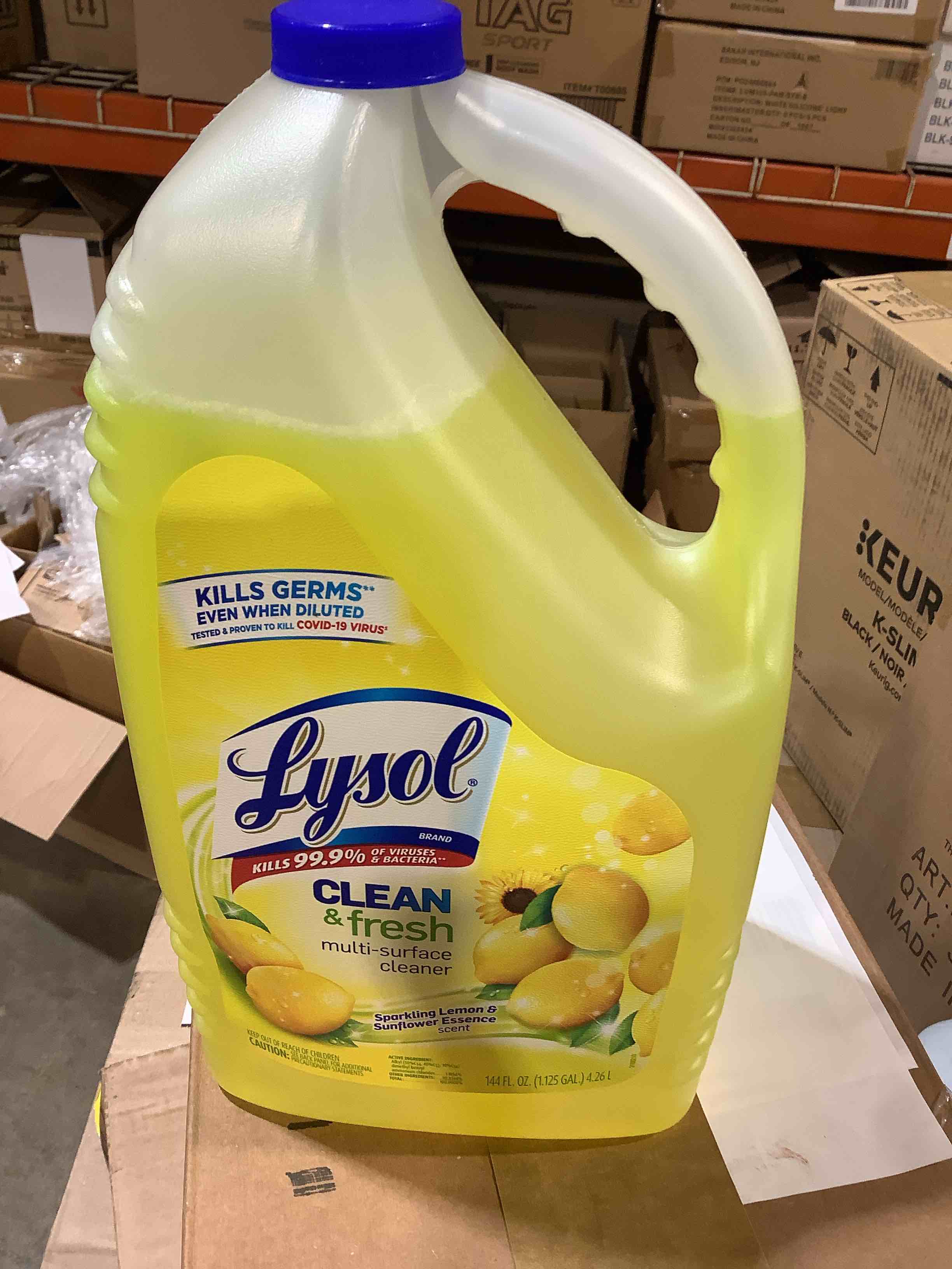 Condition photo showing New/Like New for Lysol Multi-Surface Cleaner, Sanitizing and Disinfecting Pour, to Clean and Deodorize, Sparkling Lemon and Sunflower Essence, 144 Fl Oz