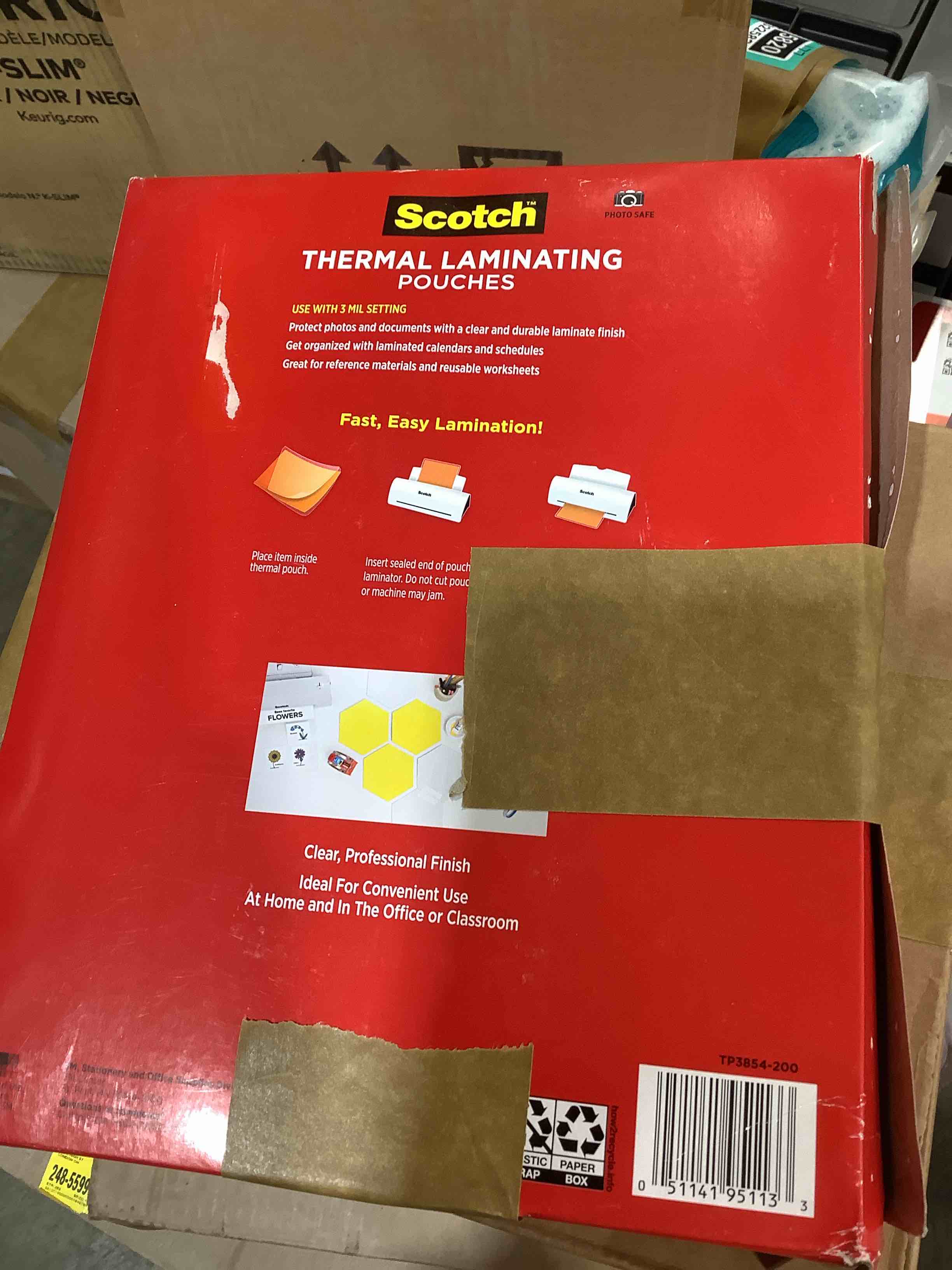 Condition photo showing New/Like New for Scotch Thermal Laminating Pouches,200 Pack Laminating Sheets,3 Mil,8.9 x 11.4 Inches, Education Supplies & Craft Supplies, For Use With Thermal Laminators, Letter Size Sheets (TP3854-200)