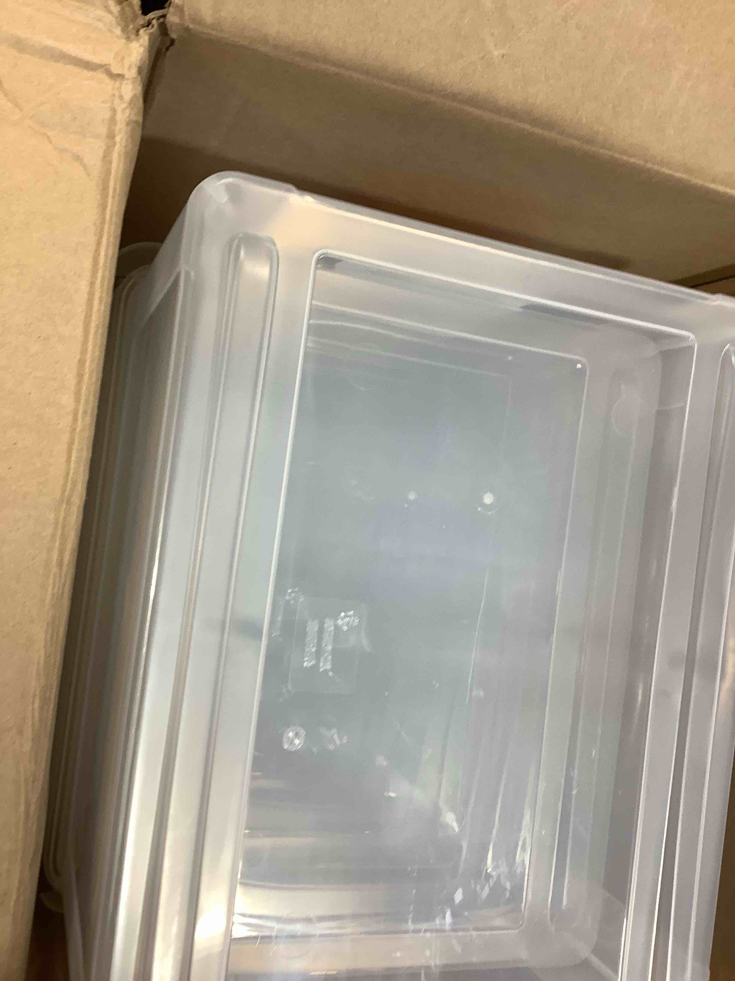 Condition photo showing As Is for Staples File Box Plastic File Box Snap Letter/Legal Size Clear   4 pack 