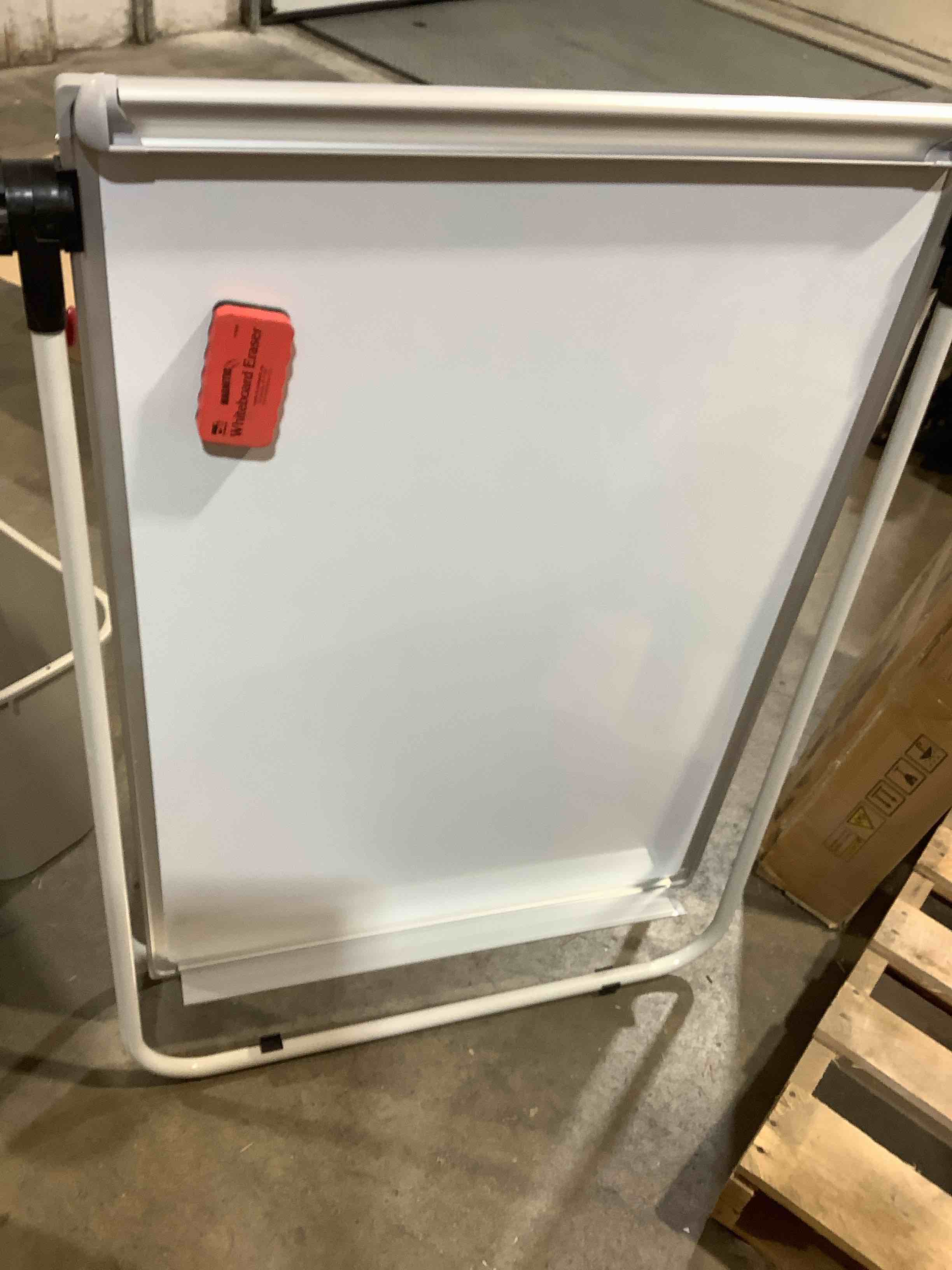 Condition photo showing Good Condition for Dry Erase Easel U -Double Whiteboard, 24" x 36"Dry Erase Flipchart Board, Height Adjustable Stand,3 Markers,1 Eraser,for Free