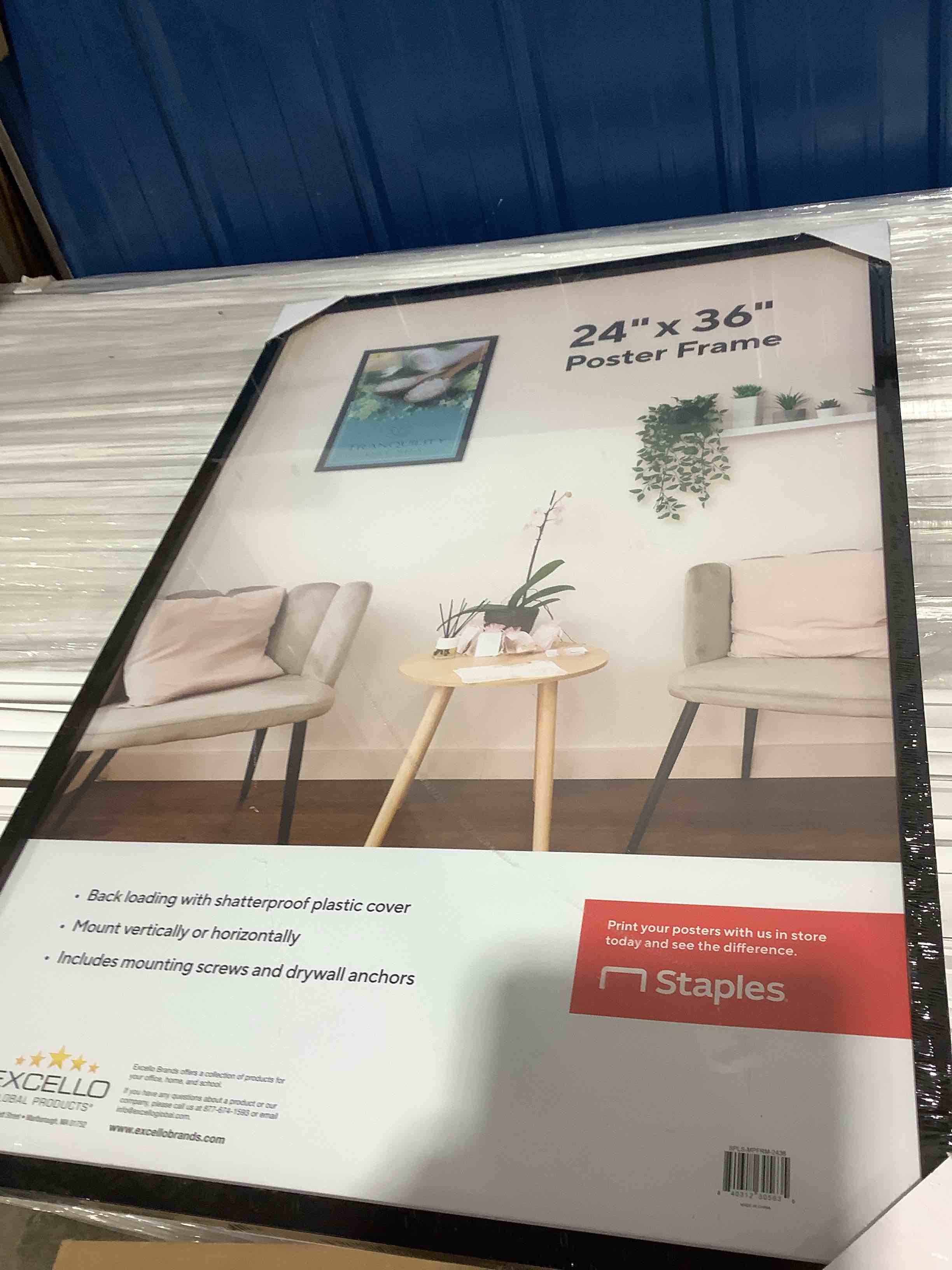 Condition photo showing New/Like New for Staples 24" x 36" MDF Poster Frame, Black