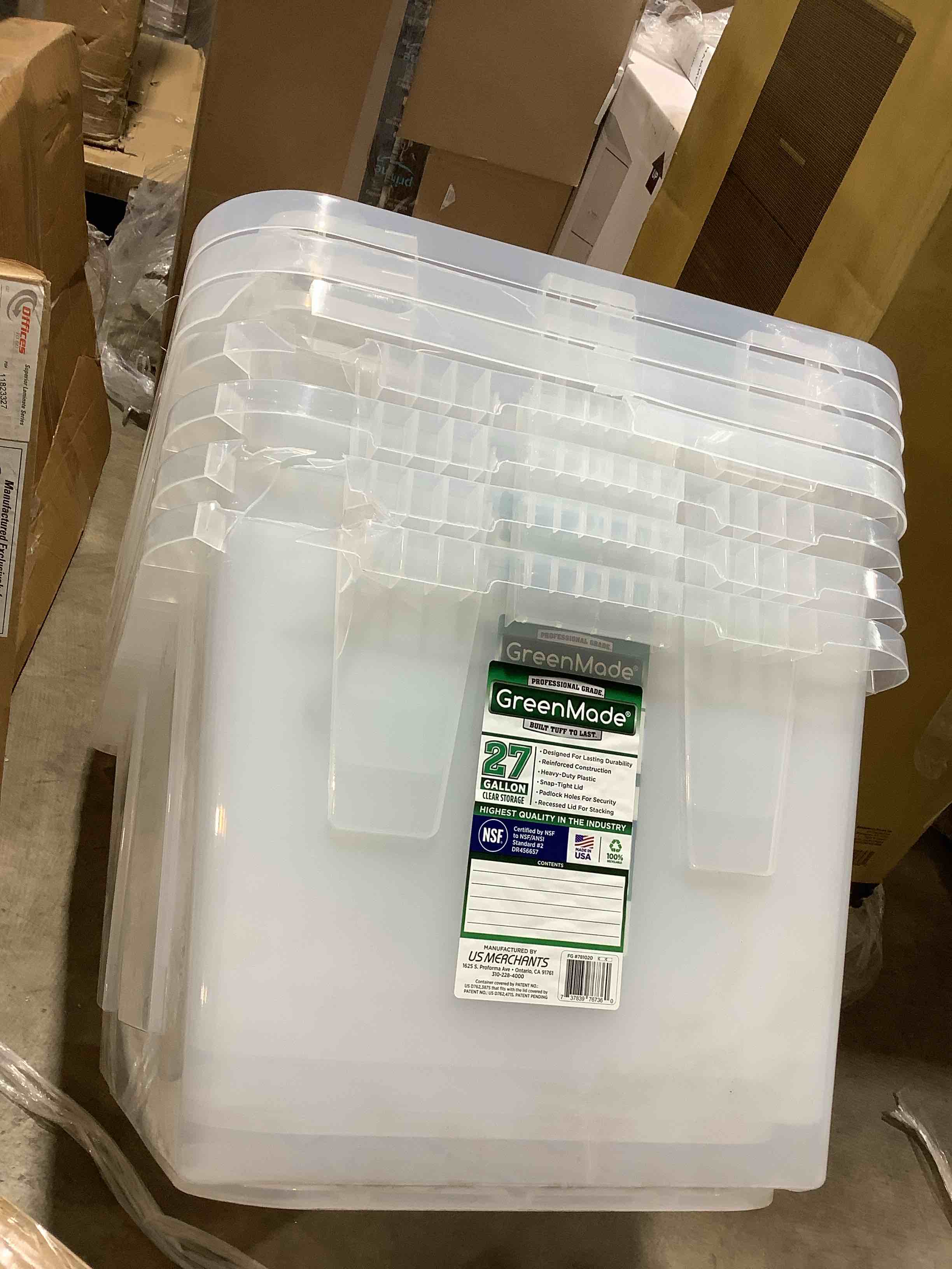 Condition photo showing Good Condition for GREENMADE 27 gallon clear storage built, tough to last