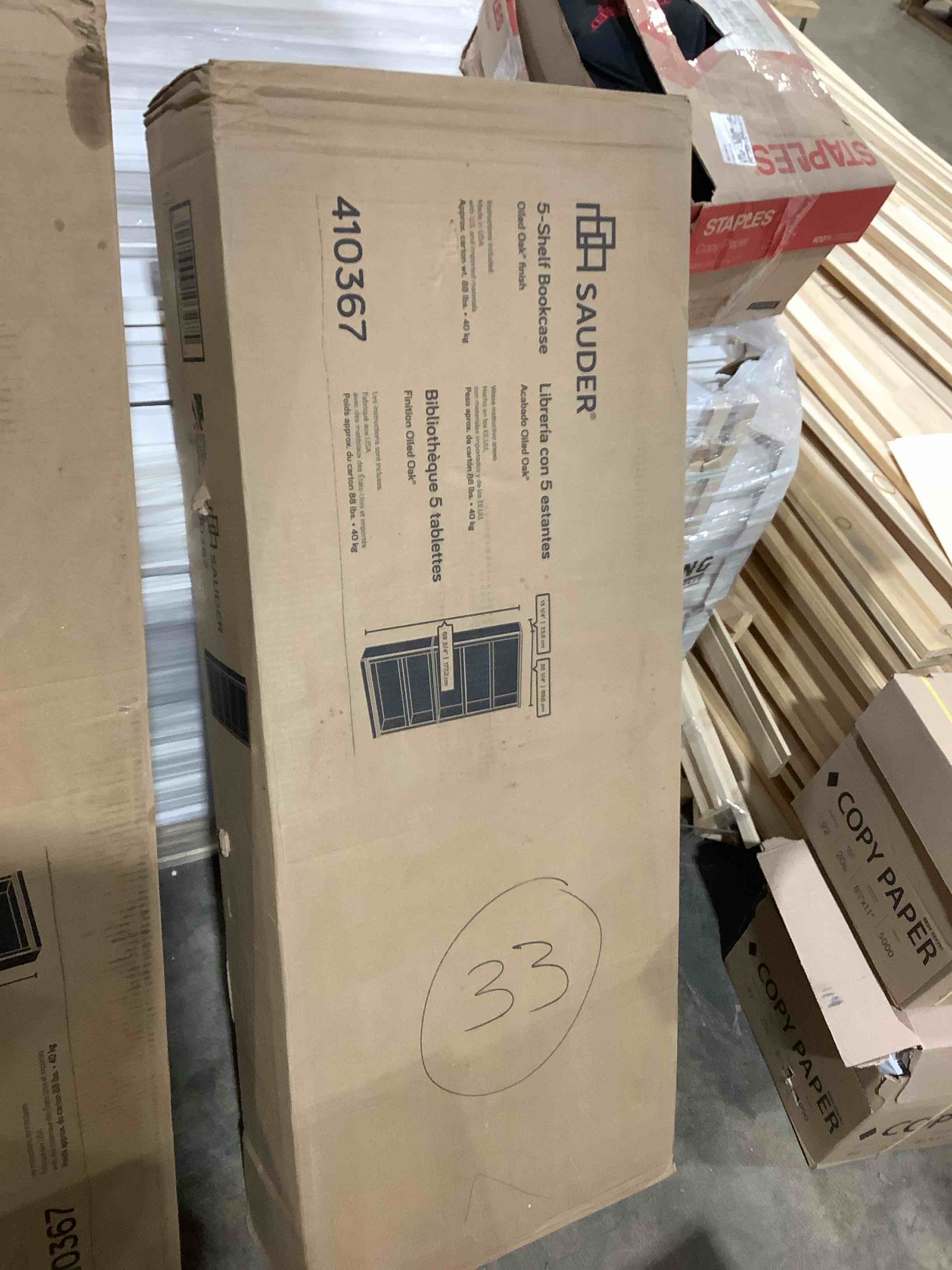 Condition photo showing New/Like New for 70" 5 Shelf Bookcase Oiled Oak - Sauder: Adjustable Storage, MDF Construction, Dark Brown