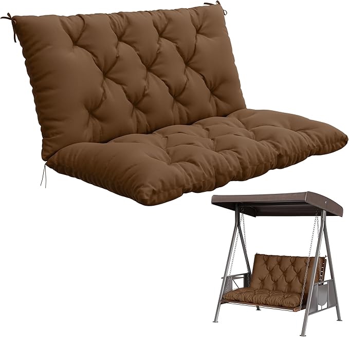 Porch Swing Cushions 48 inch Waterproof Outdoor 2 Seater Replacement Cushions with Backrest Thicken 5" Cushions for Porch Swing for Patio,Outdoor,Backyard and Garden(Brown 48×40×5inch)