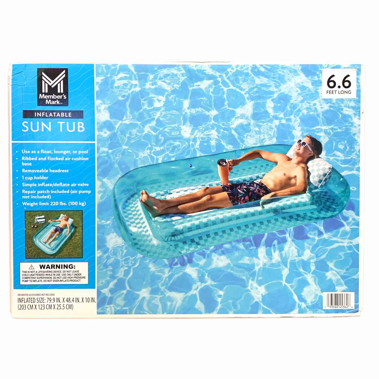 Member's Mark Inflatable Sun Tub, Float, Lounger Pool Combo, 6.6" Long