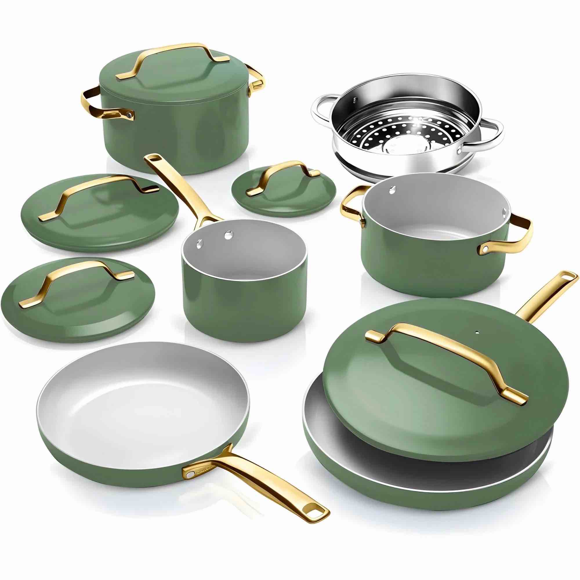 Member's Mark 11-Piece Modern Ceramic Cookware Set (Green)