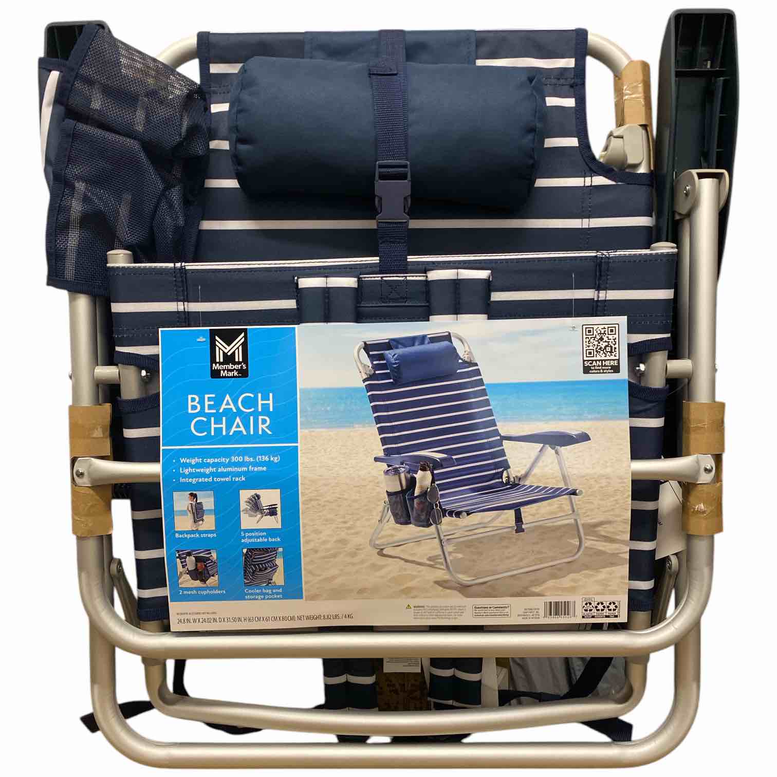 member's mark reclining beach chair with backpack straps