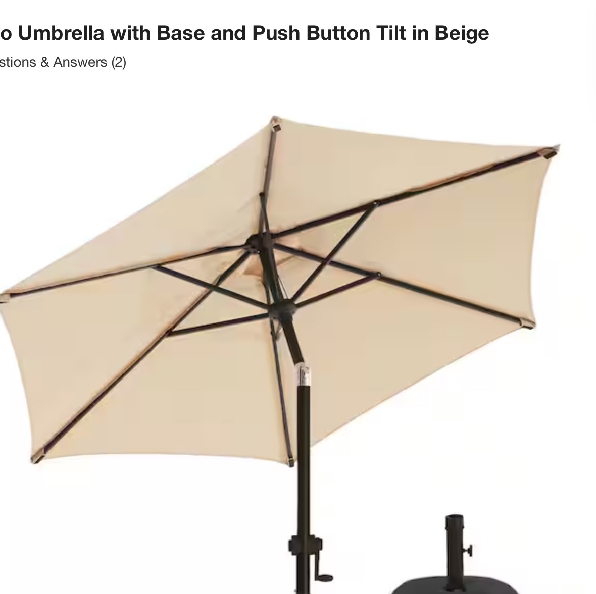 7.5 ft. Market Patio Umbrella with Base and Push Button Tilt in Beige