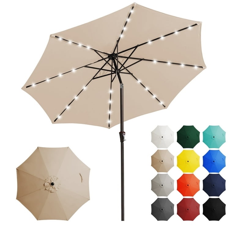 justlet 9' outdoor patio market solar umbrella w/ led lights, beige