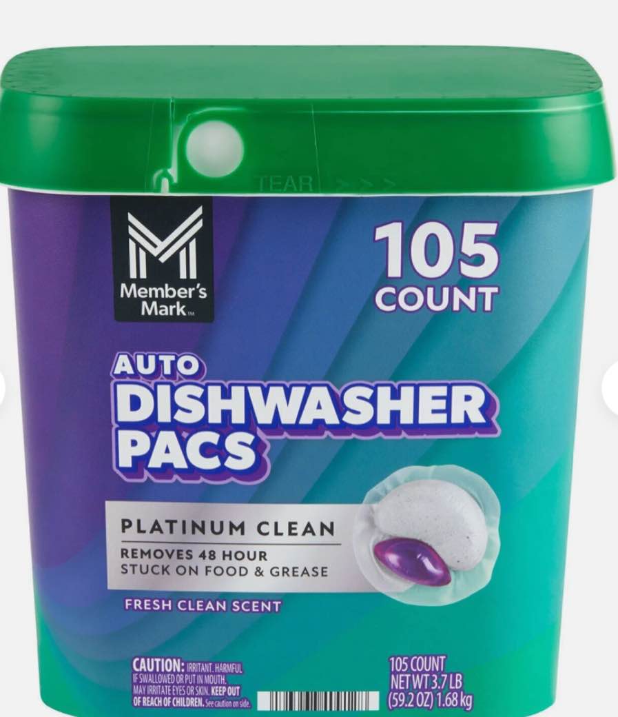 member's mark platinum clean automatic dishwasher pacs, fresh clean, 105 count