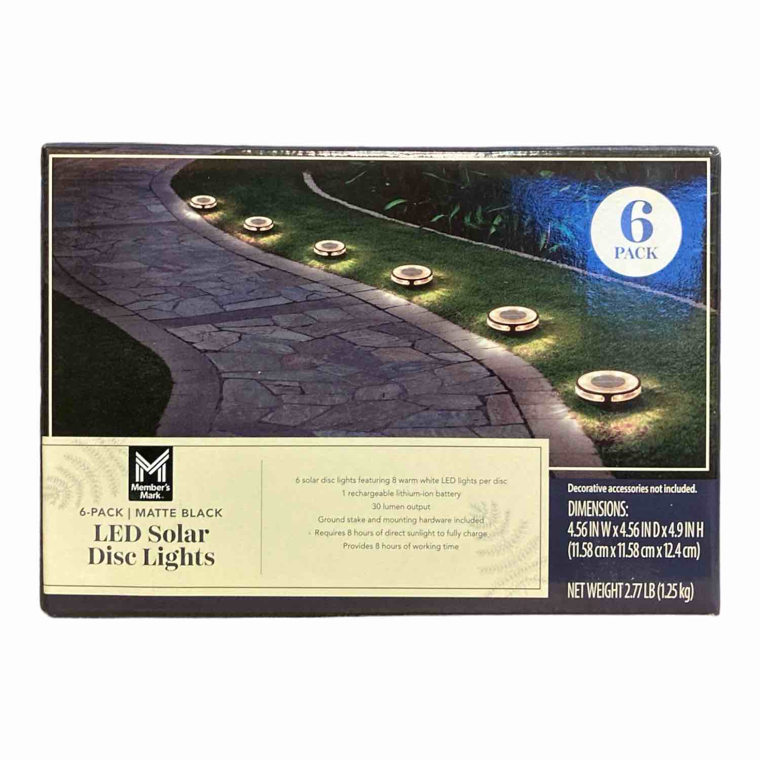 Member's Mark 6-Pack Matte Black LED Solar Disc Lights - 30 Lumens
