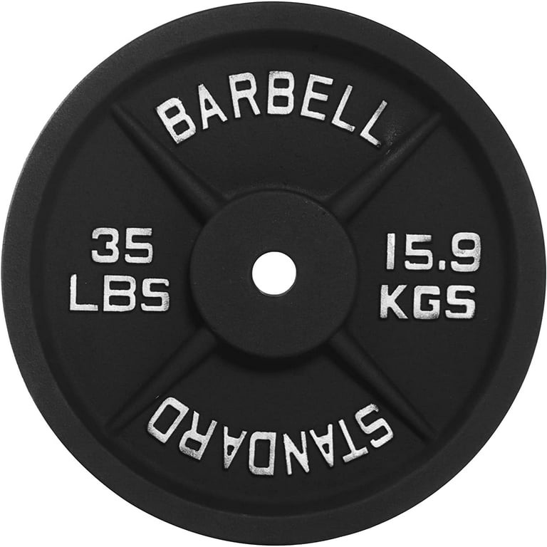 balancefrom classic cast iron weight plates for strength training, 1-inch, 35-pound, single