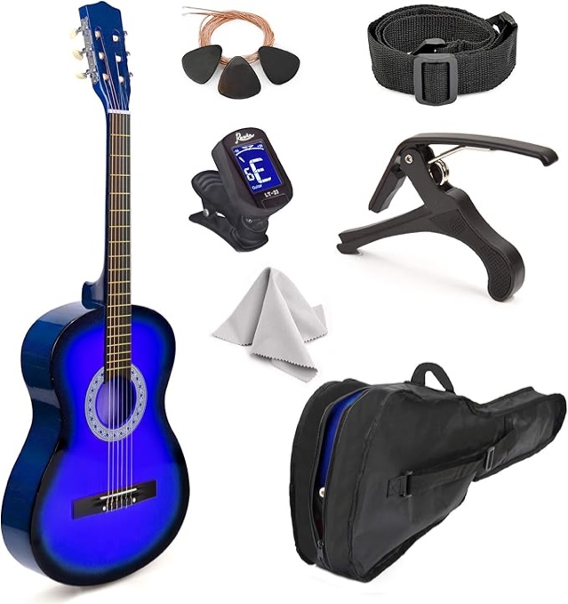 30" Wood Classical Guitar with Case and Accessories for Kids/Girls/Boys/Beginners (Blue Gradient)