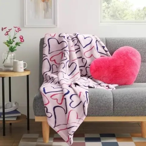 Recycled Poly Printed Outlined Hearts Plush Throw Pink/Blue - Room Essentials™