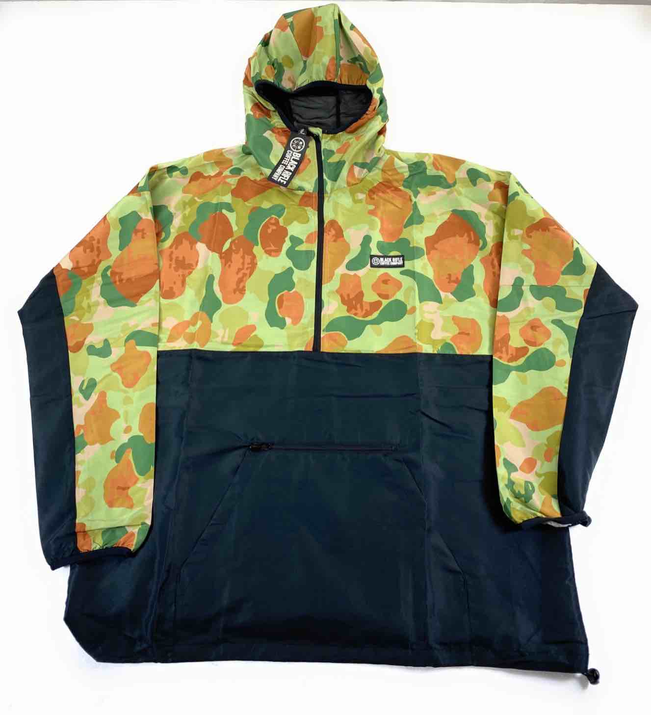Black Rifle Coffee Company Men's Anorak Hooded Windbreaker Black Camo Size Large 