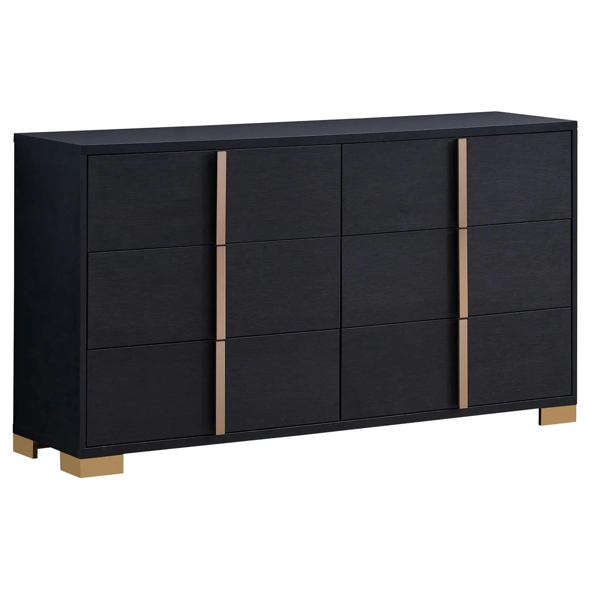 Coaster 6-Drawer Rectangular Contemporary Wood Dresser in Black/Gold