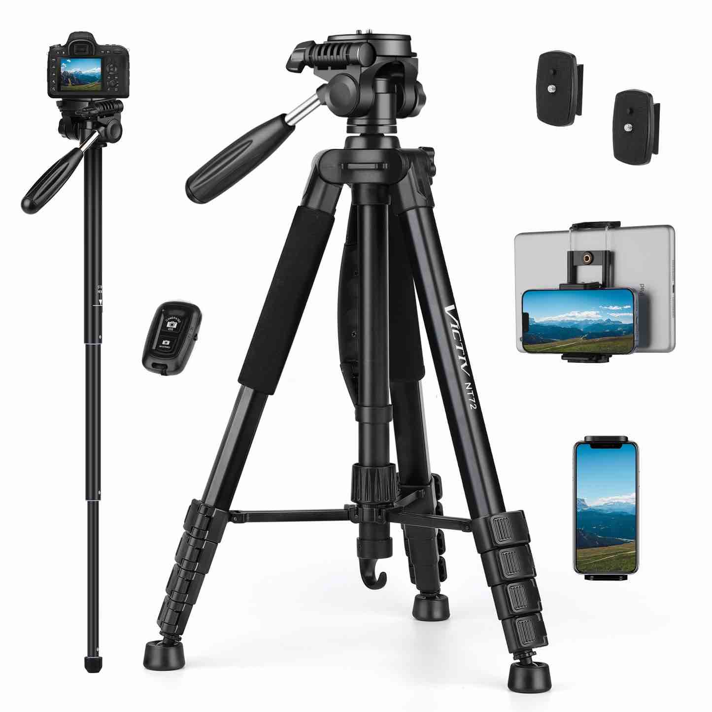 VICTIV 72 inch Camera Tripod with Travel Bag, Phone Tripod with Remote and Phone Holder, Compatible with All Cameras, Cell Phones, Tablets, iPads, Spotting Scopes - NT72 Red 
