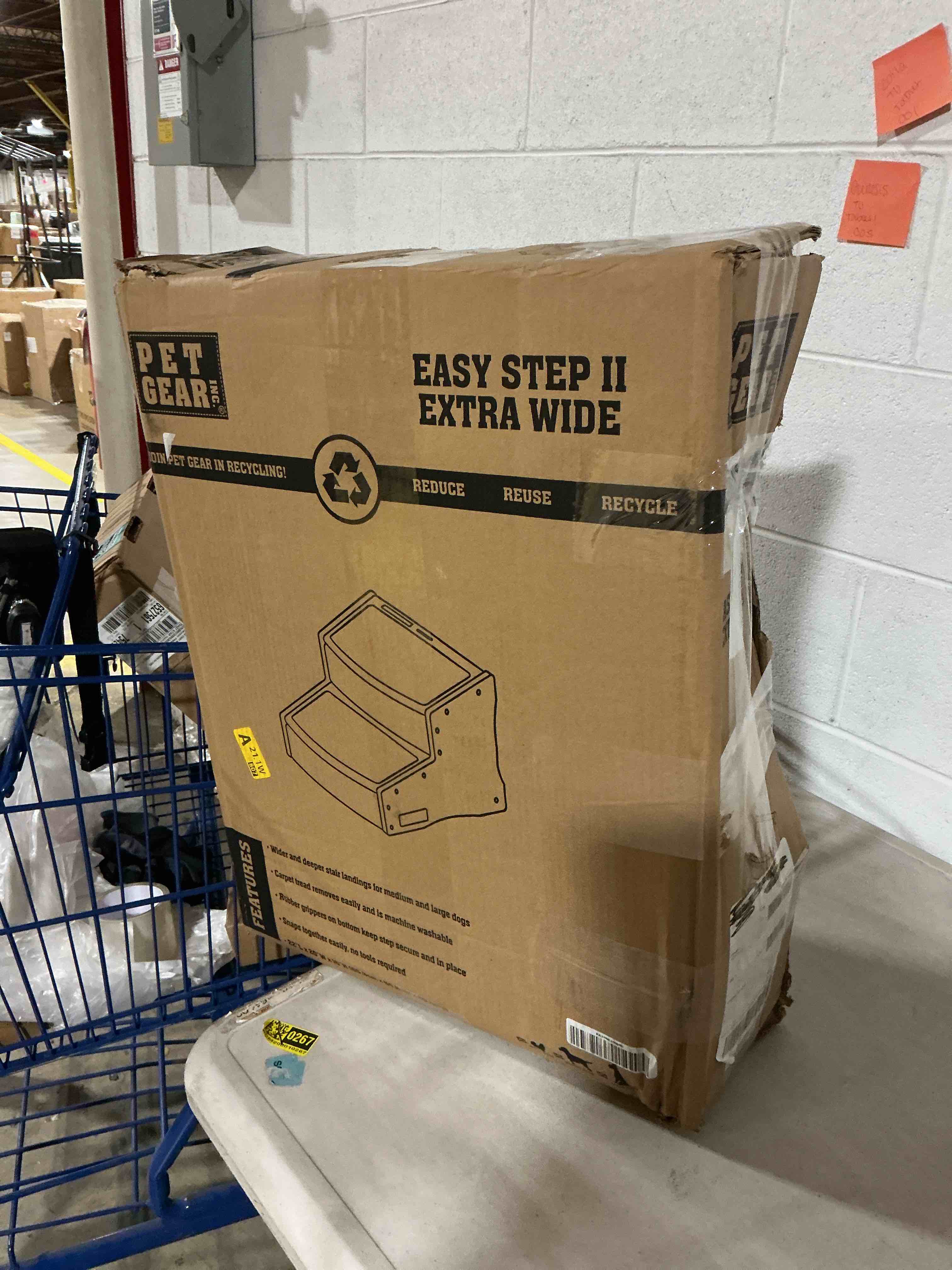 Condition photo showing As Is for pet gear easy step ii extra wide pet stairs, 2 step for dogs/cats, removable/washable carpet, easy assembly (no tools required), sand dune