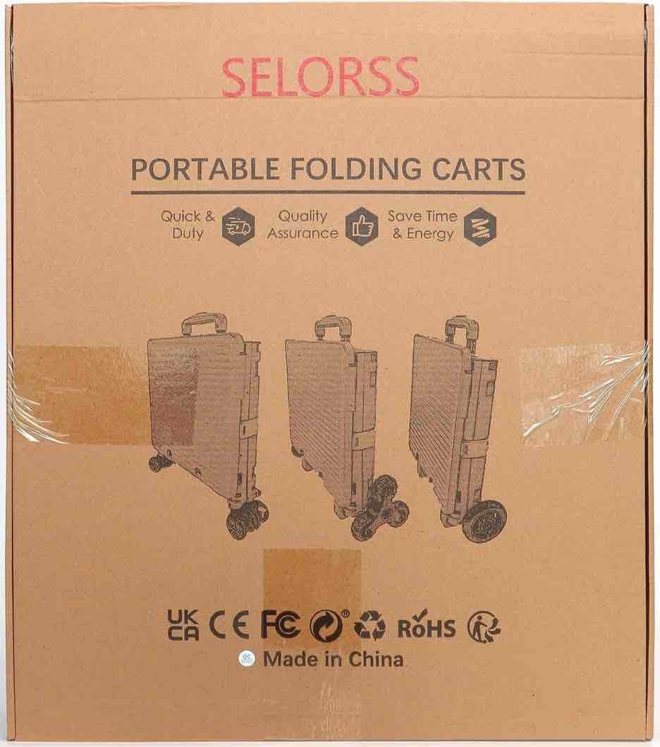 selorss foldable utility cart portable rolling crate handcart shopping trolley collapsible tool box with rotate wheels durable duty plastic telescoping handle lid for travel move office school(black)