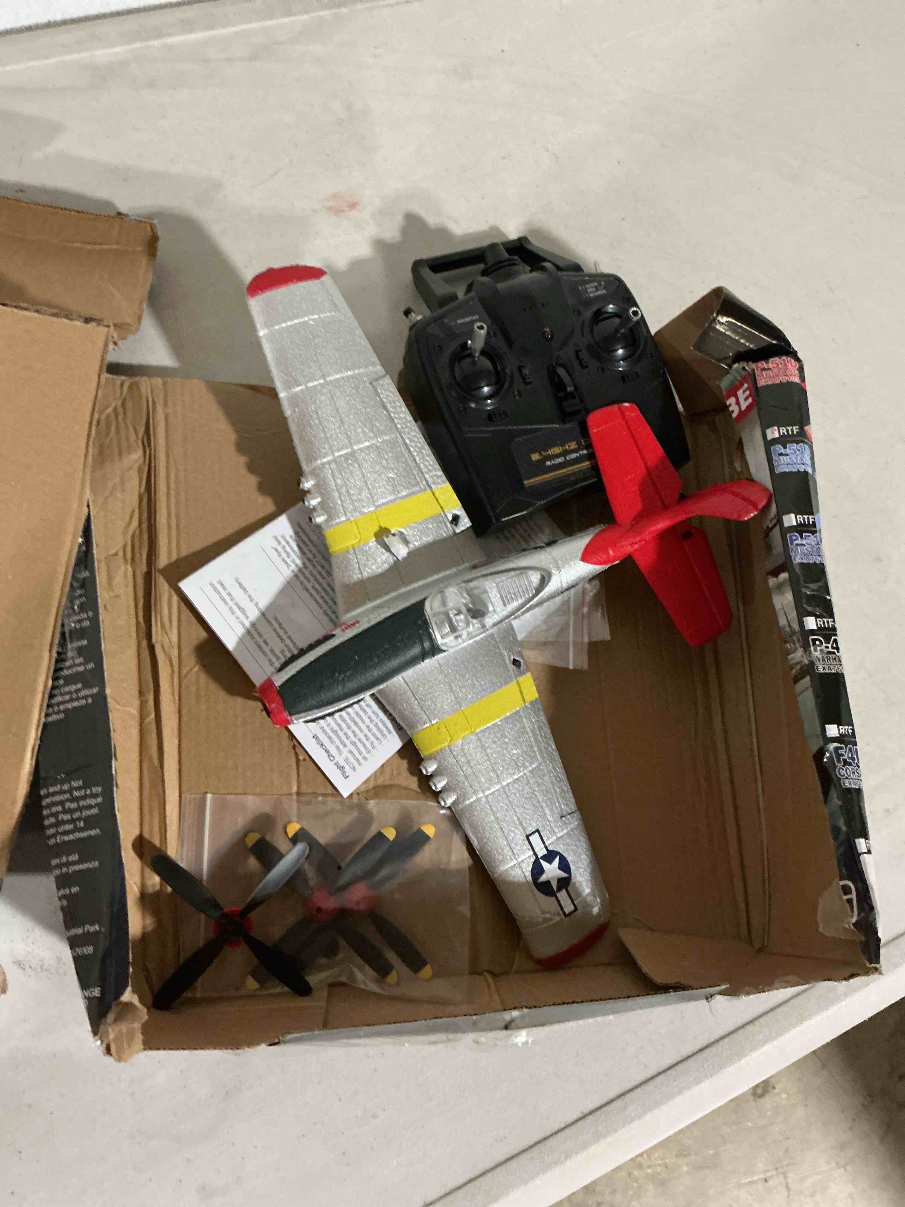 Condition photo showing As Is for leambe 4 channel rc plane, ready to fly aerobatic aircraft, easy control for beginners, p51 mustang rc airplane best gift for adults white large