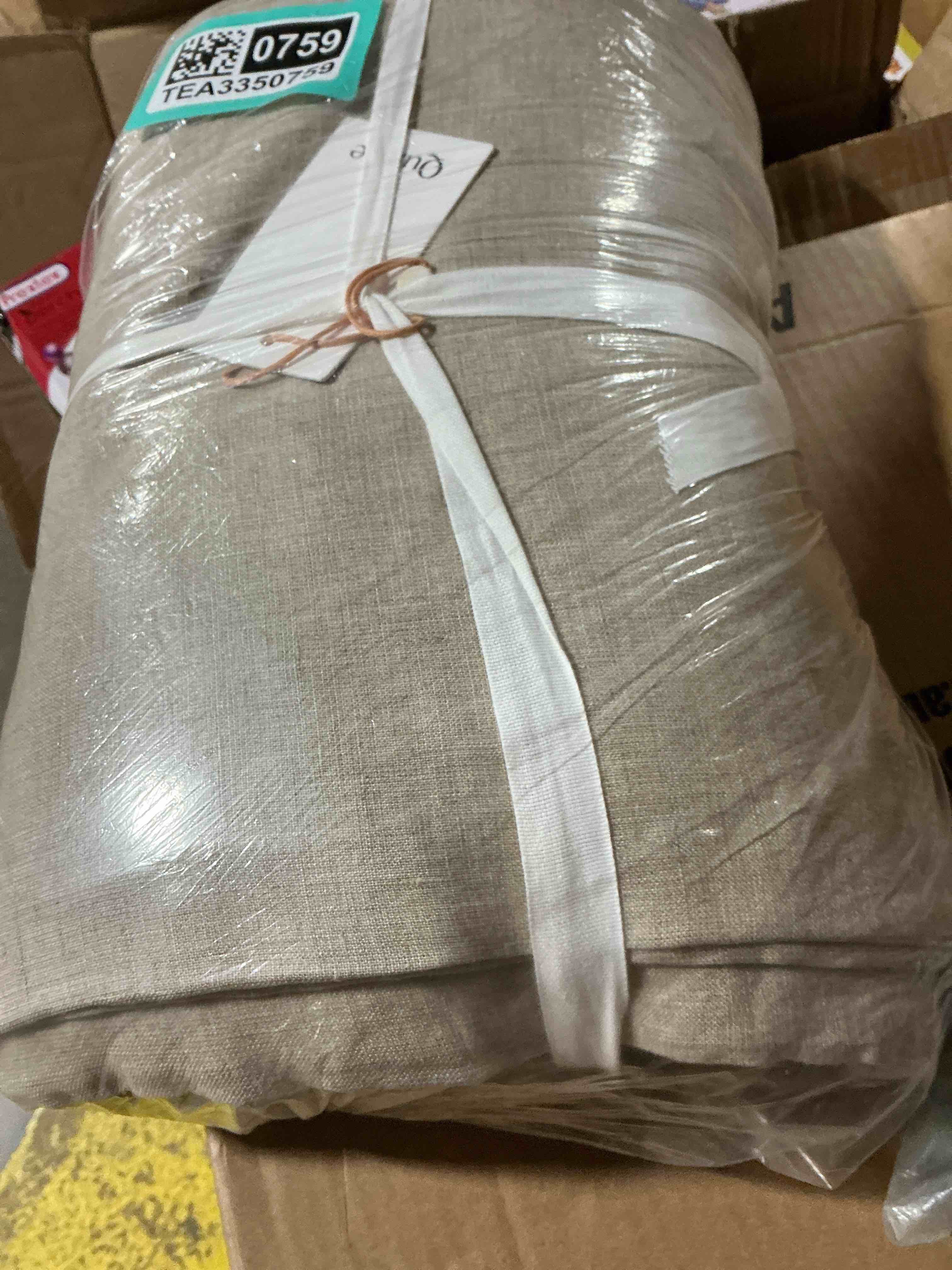 Condition photo showing As Is for quince european linen room darkening curtain color flax, set of 1,  48*96 inc