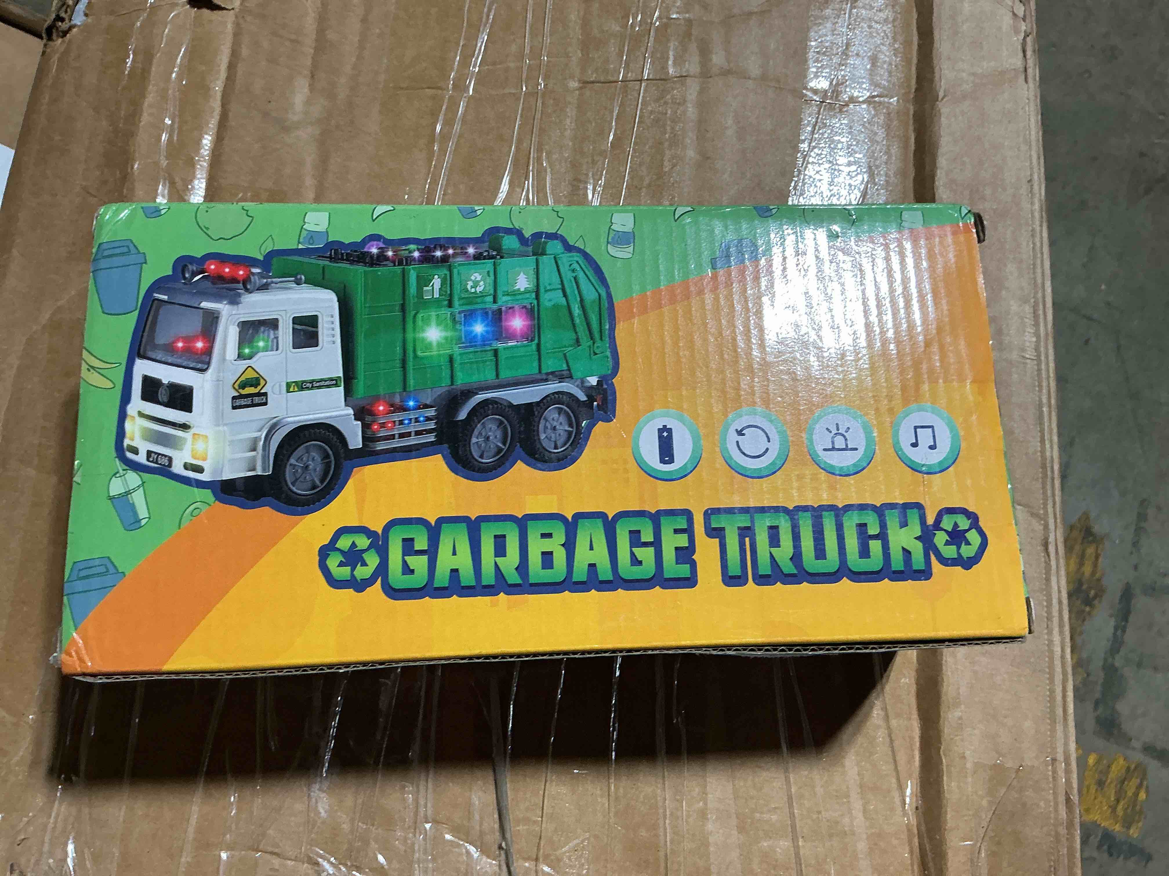 Condition photo showing New/Like New for zetz brands toy garbage truck with 4d lights & sounds for boys, toddlers, kids 3+ - trash trucks vehicle, push toy car, bump & go w/recycle and sanitation sticker – ideal birthday