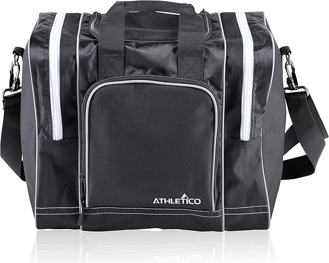 athletico bowling bag for single ball - single ball tote bag with padded ball holder - fits a single pair of bowling shoes up to mens, blue color (different stock color)